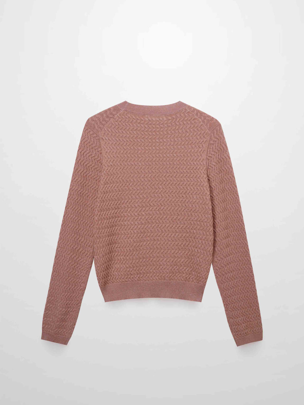 Textured Lurex Crew Sweater-Blush