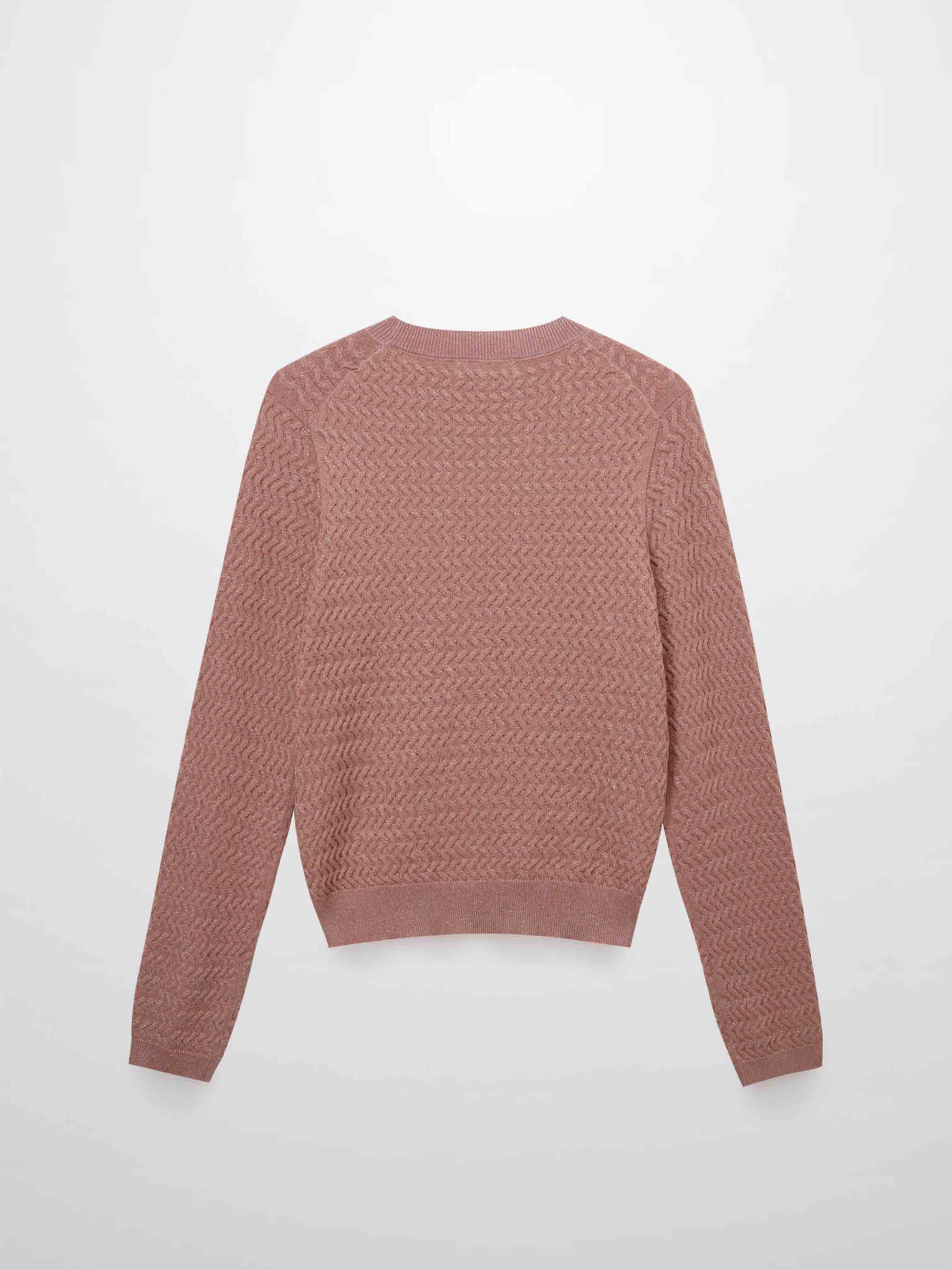 Textured Lurex Crew Sweater-Blush