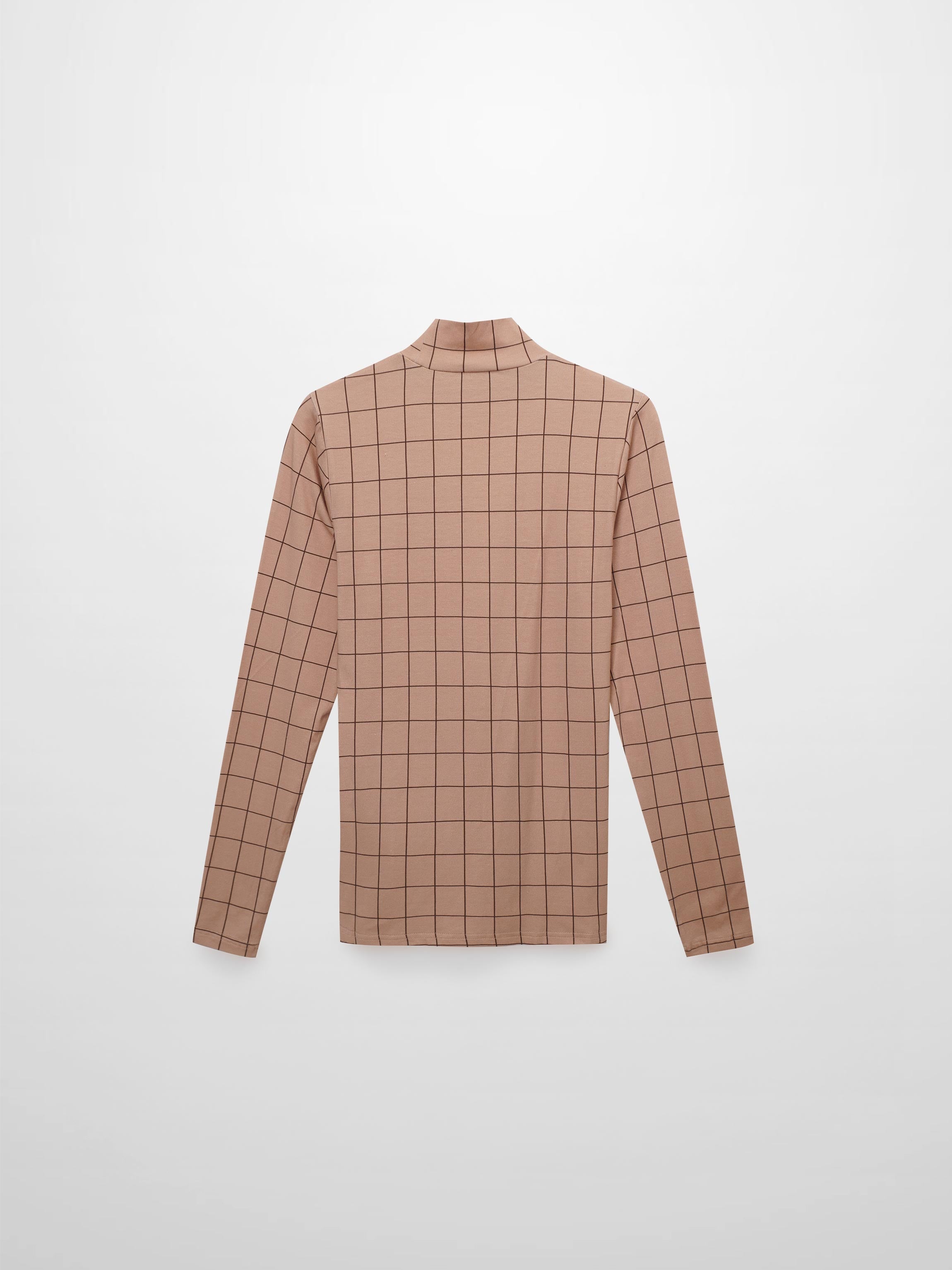 Printed Modal Turtleneck-Brown Windowpane