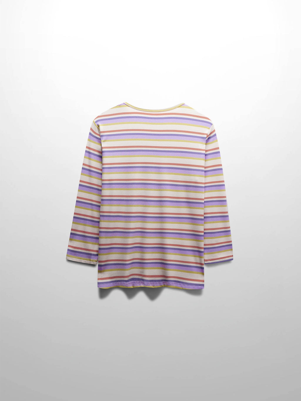 Ribbed Striped Crew 3/4 Sleeve-Orange/Purple