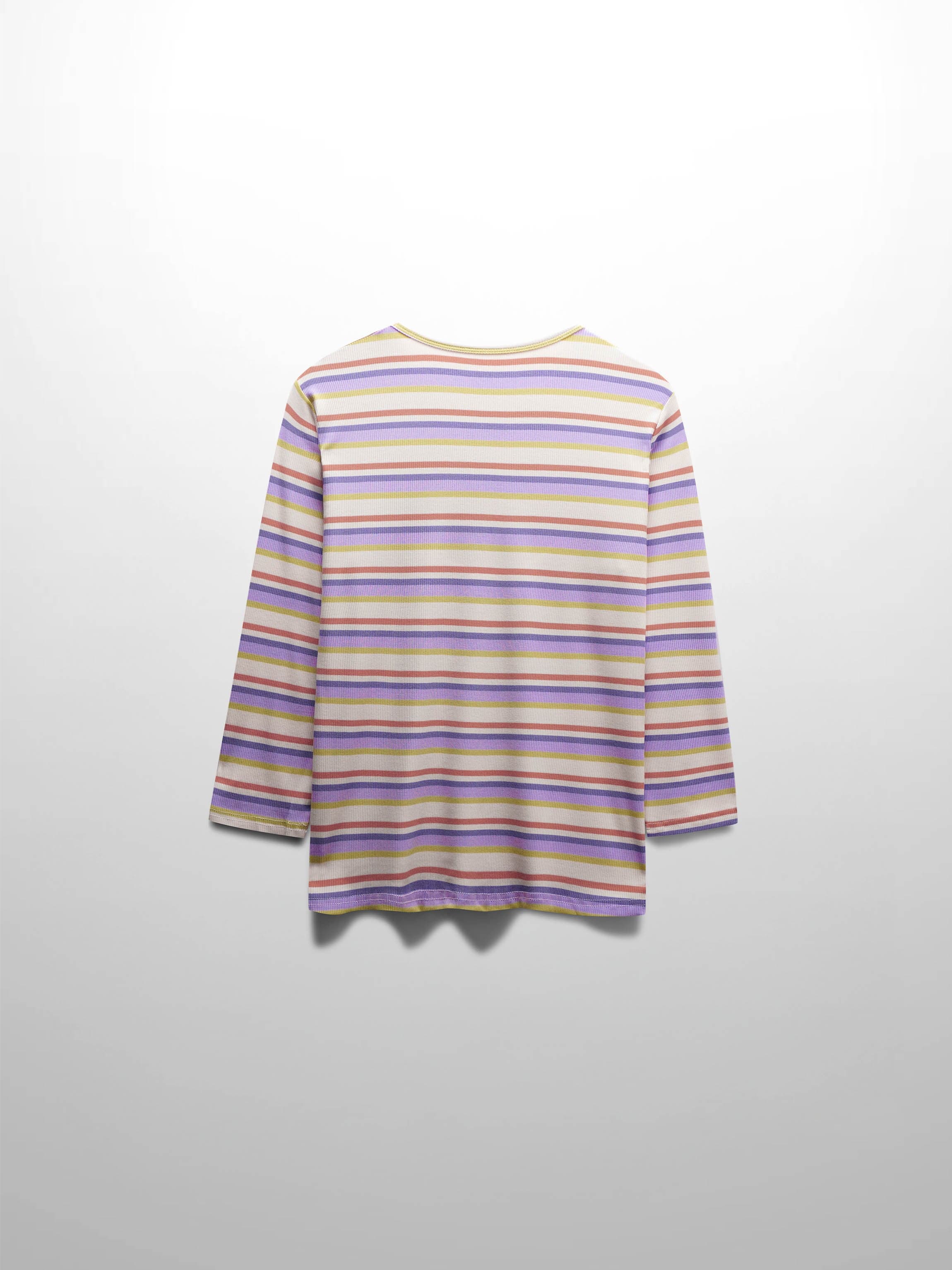 Ribbed Striped Crew 3/4 Sleeve-Orange/Purple
