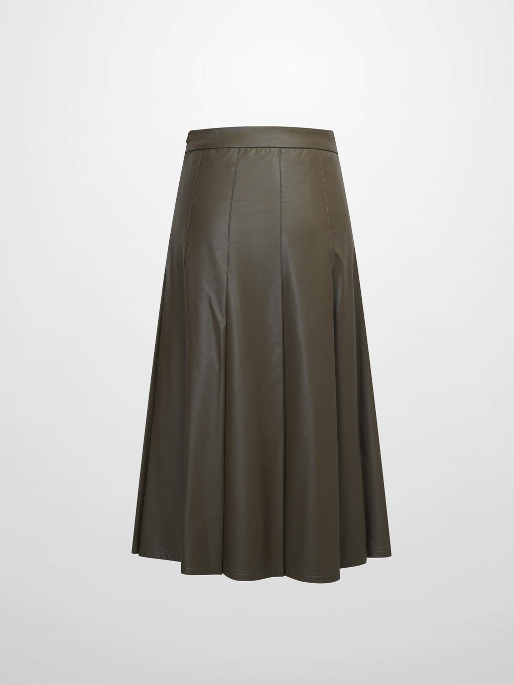 Faux Leather Stitch Down Pleated Skirt-Olive Green