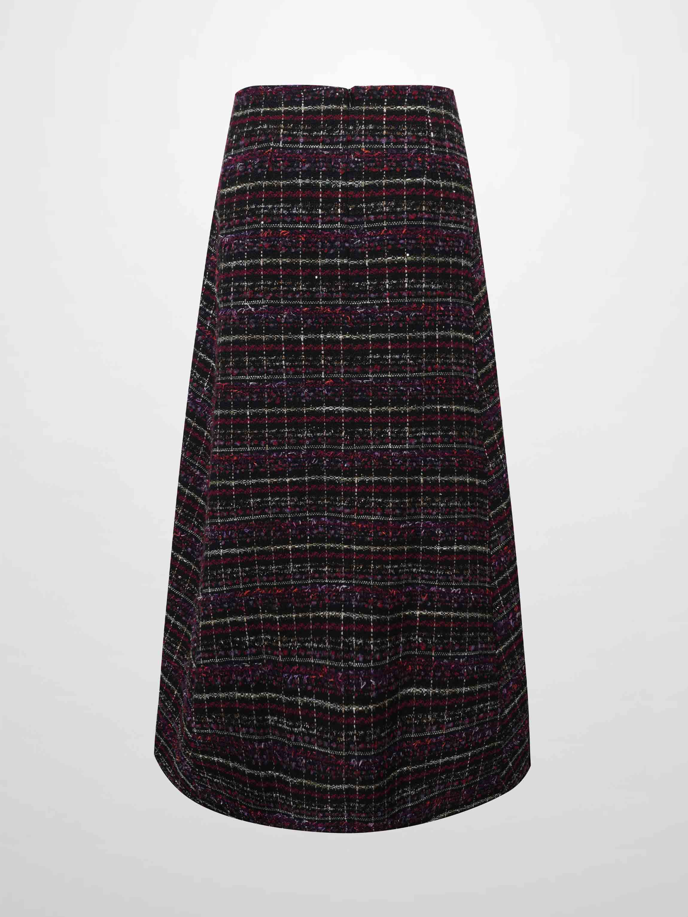 A-Line High Low Skirt-Burgundy Tweed