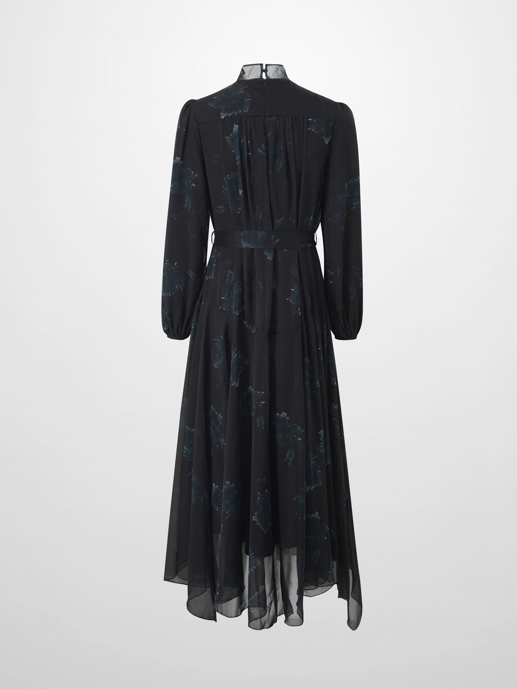 Asymmetrical Bottom Belted Dress-Green Floral