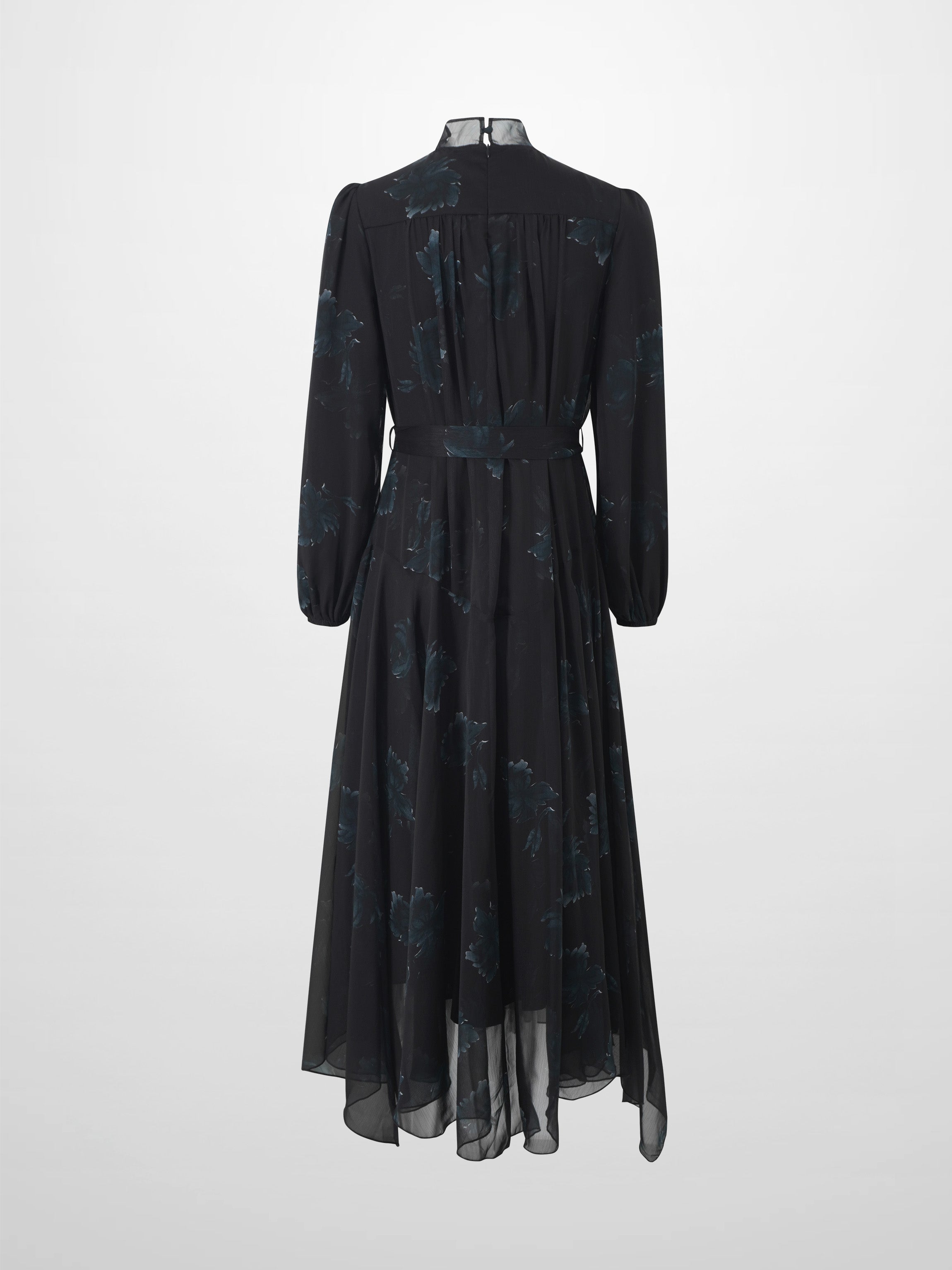 Asymmetrical Bottom Belted Dress-Green Floral