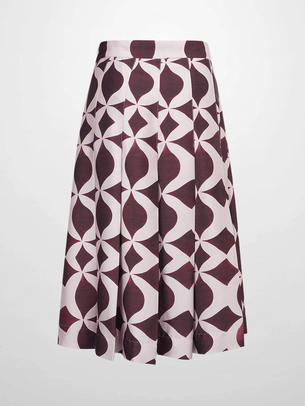 Geometric Pleat Skirt-Burgundy/Pink