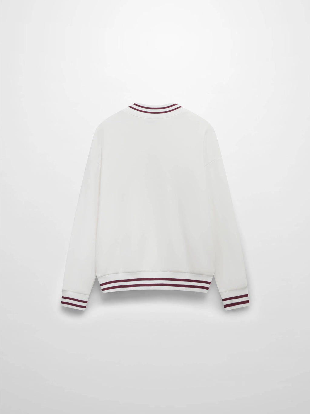 Striped High Neck Sweatshirt-White/Burgundy