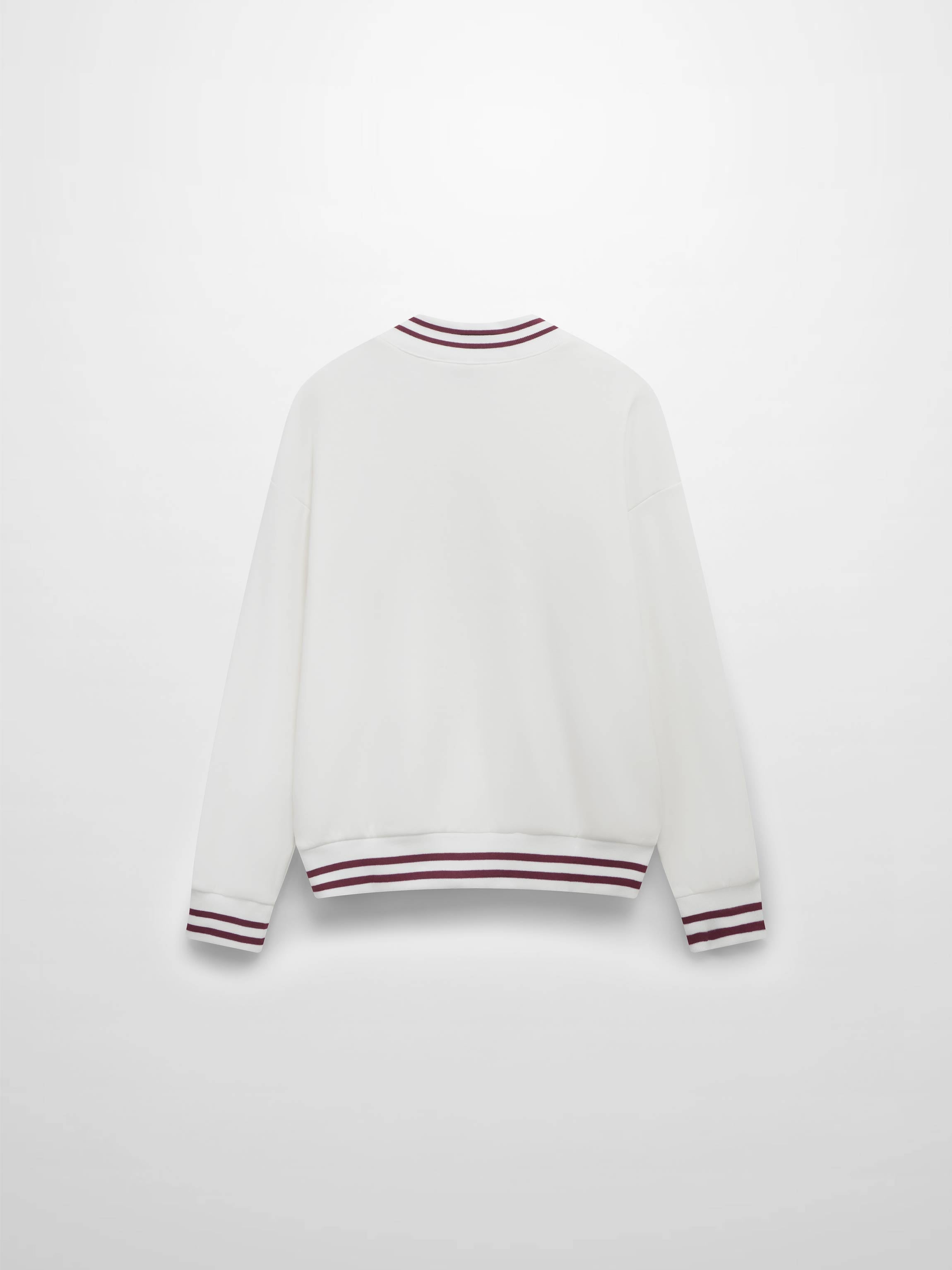 Striped High Neck Sweatshirt-White/Burgundy