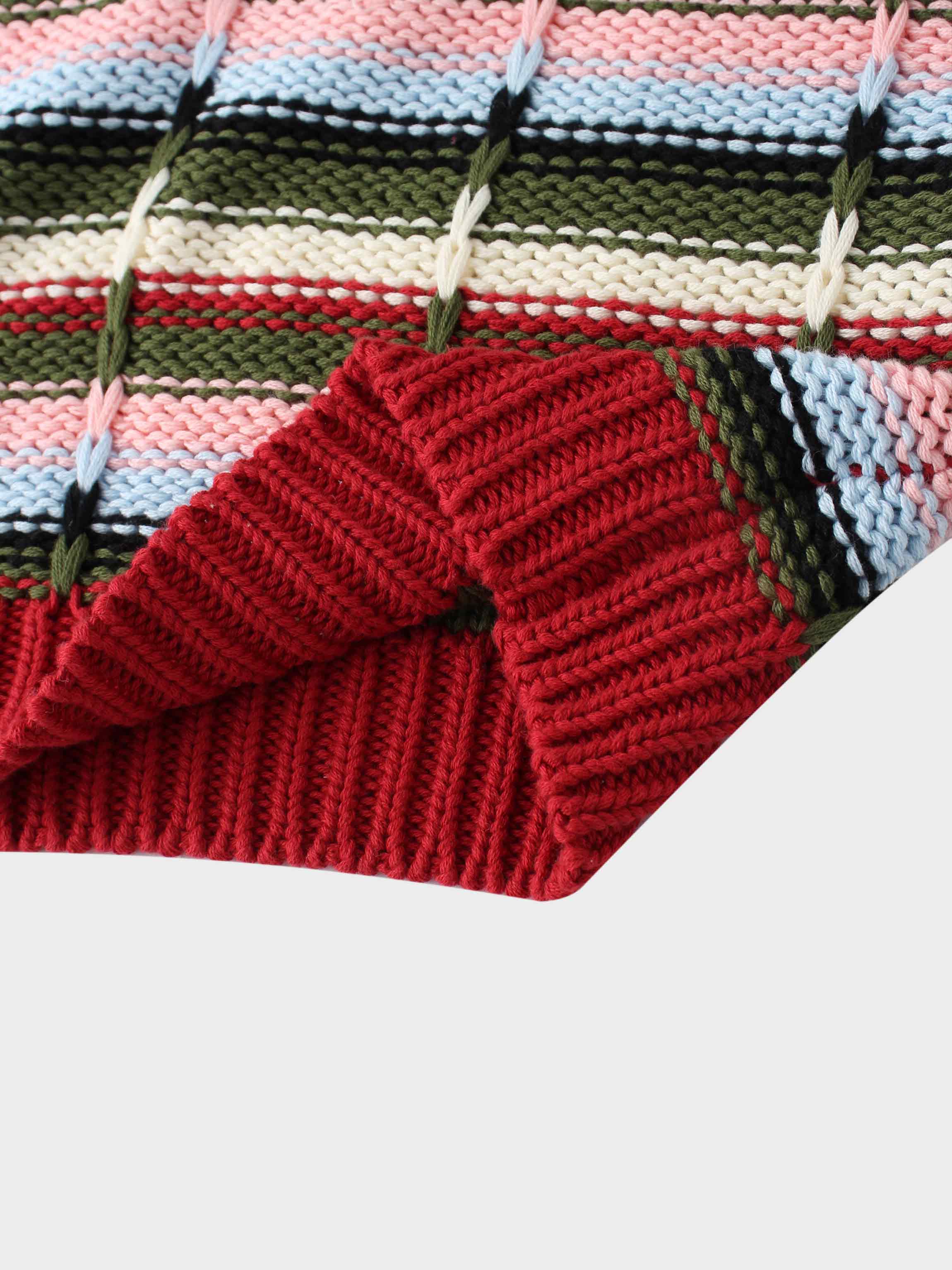 Overstitch Detail Striped Sweater-Burgundy