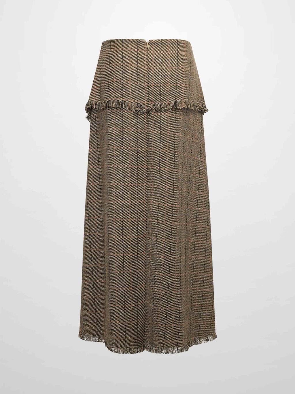 Tweed Herringbone Fringe Skirt 35"-Olive