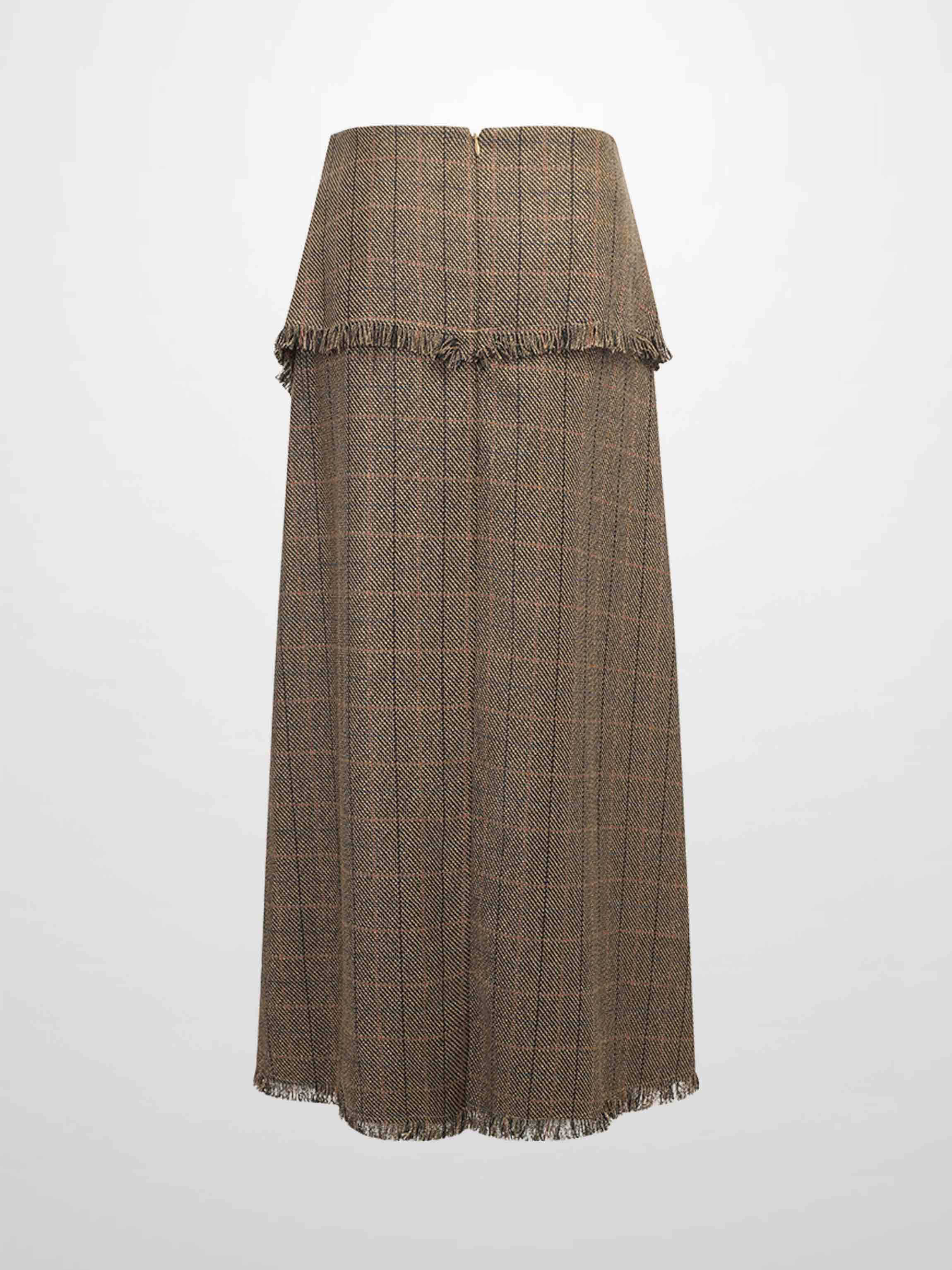 Tweed Herringbone Fringe Skirt 35"-Olive