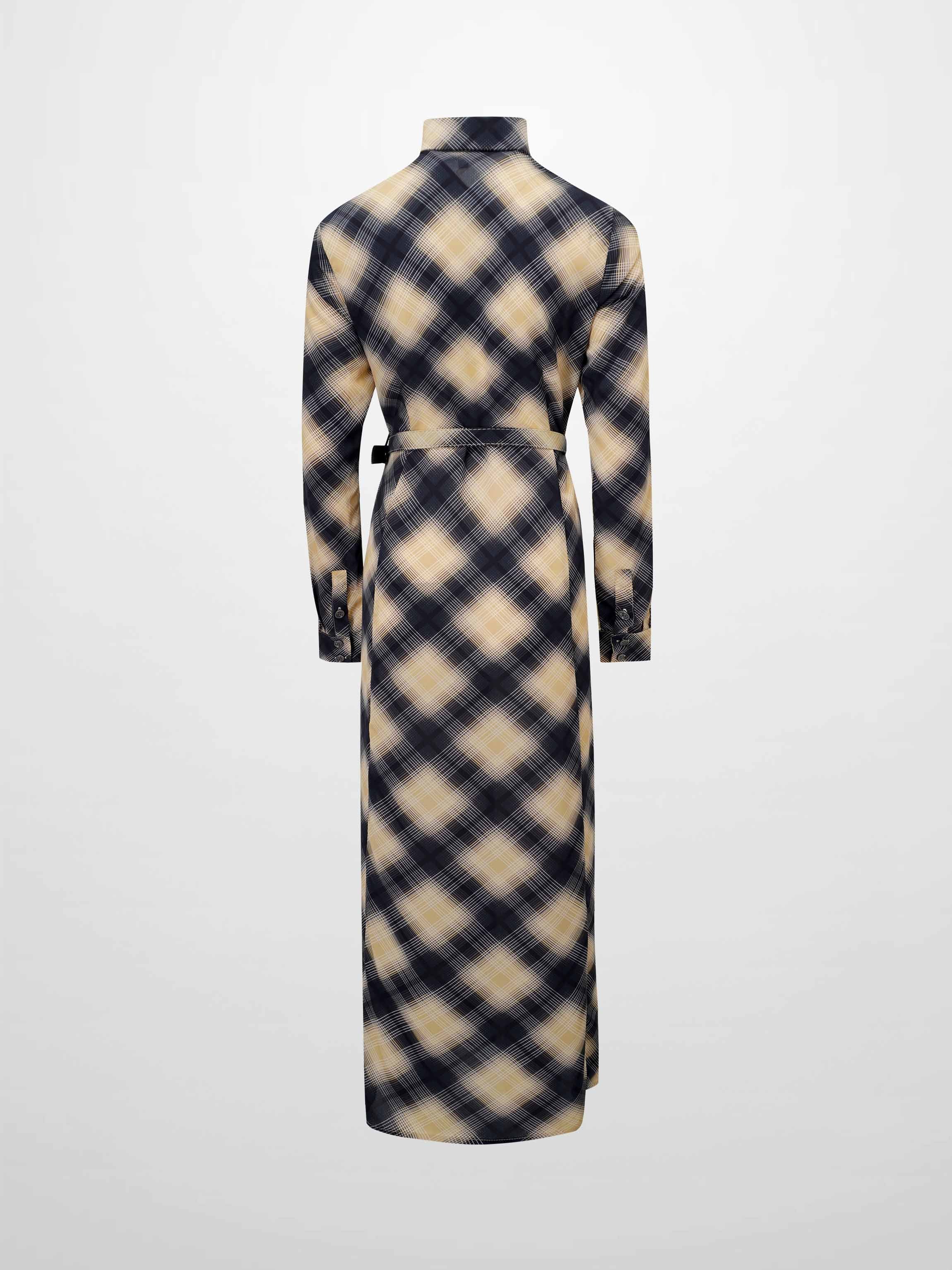 Basic Belted A-Line Dress-Black/White Plaid