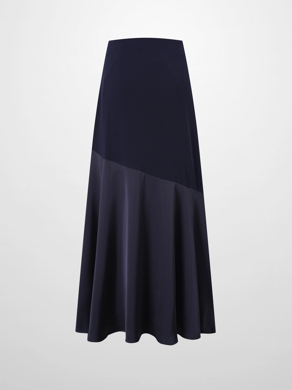 Faux Satin Bottom Flare Skirt-Navy