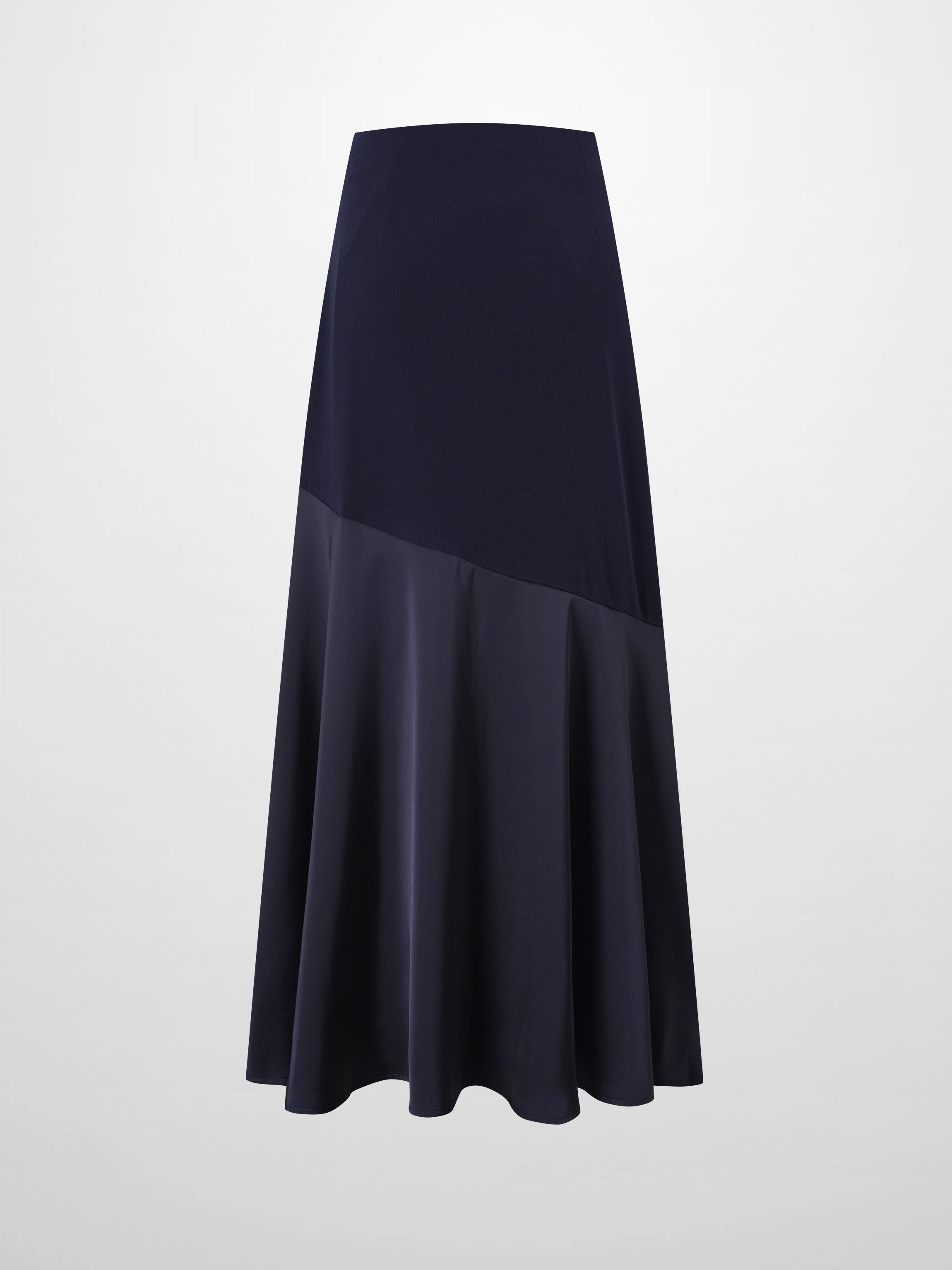 Faux Satin Bottom Flare Skirt-Navy