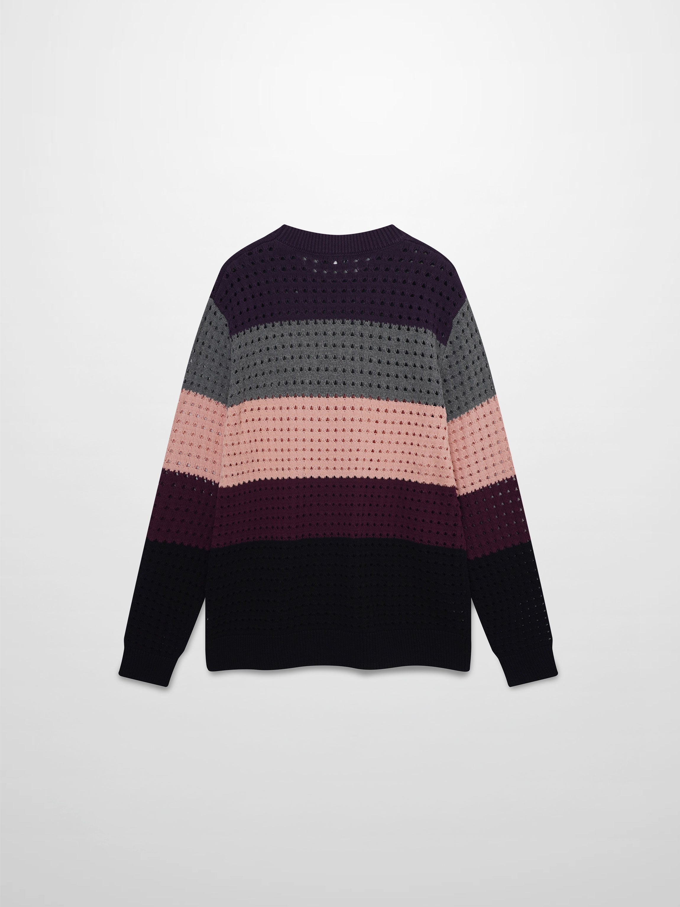 Striped Crochet Sweater-Burgundy