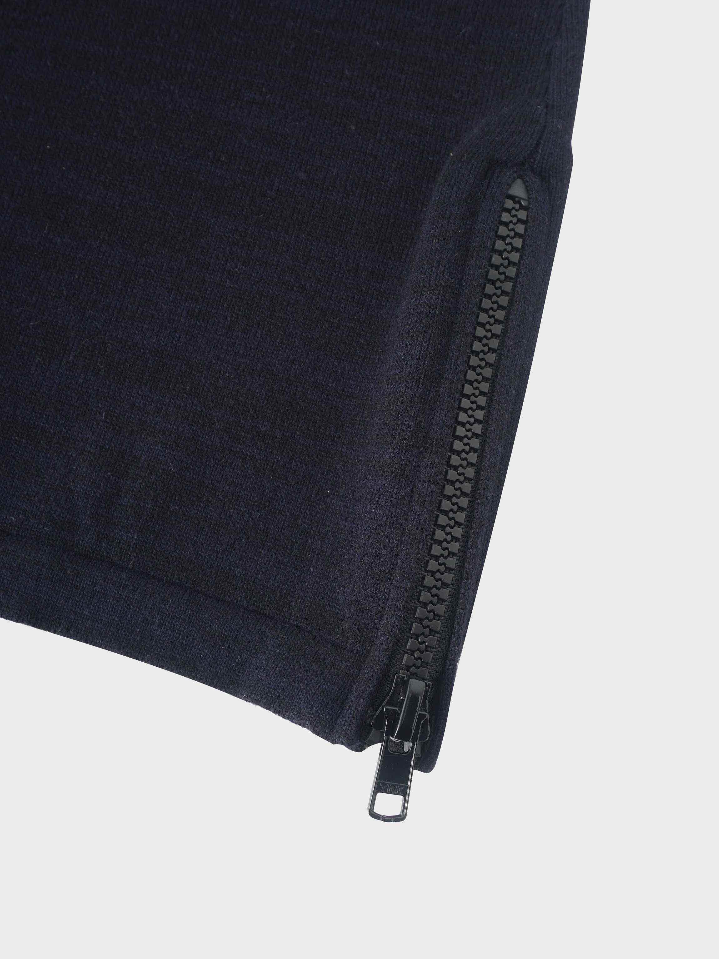 Side Zipper Straight Maxi Skirt-Black/Blue