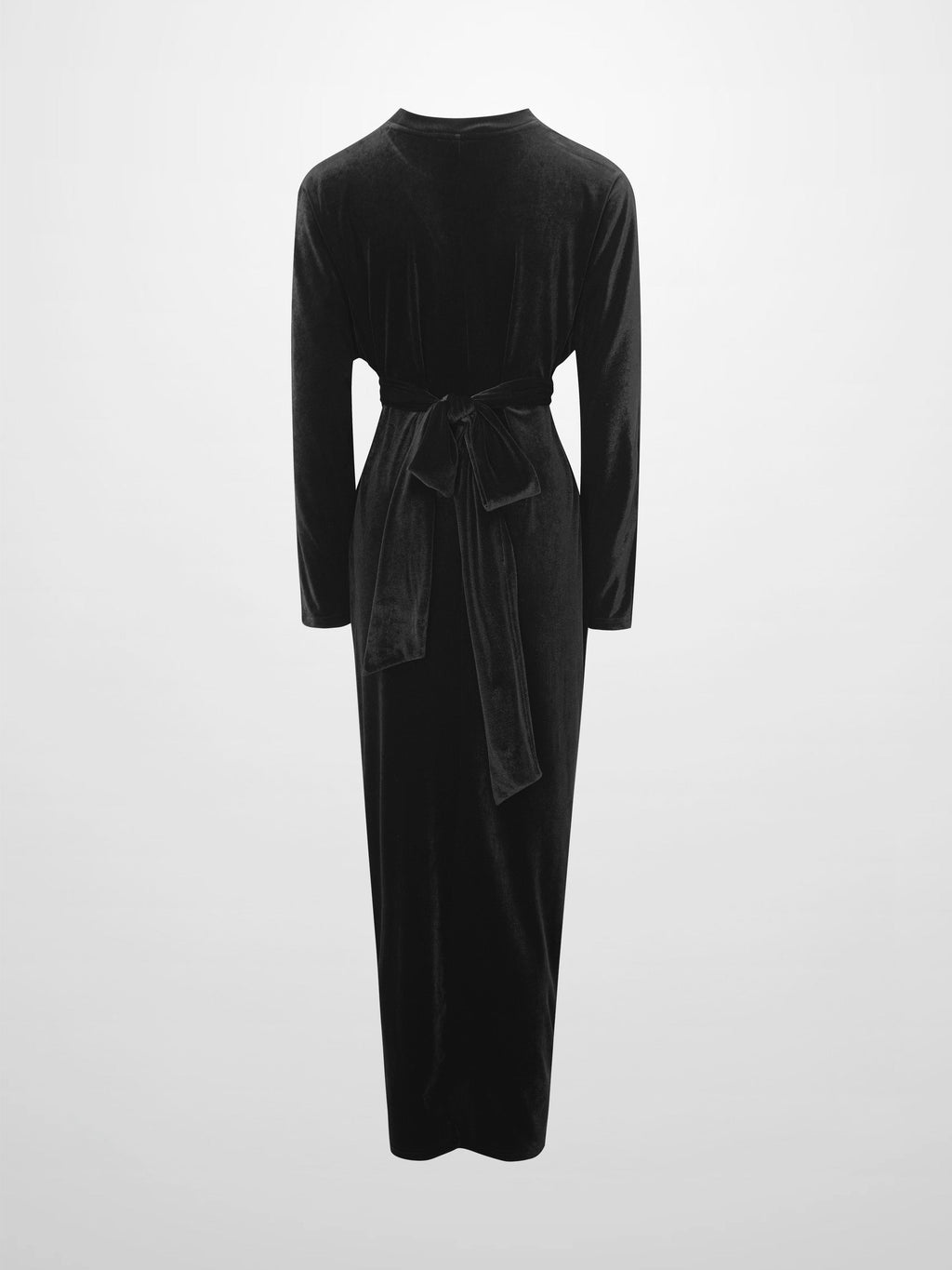 Velour Wrap Tie Maxi Dress-Black