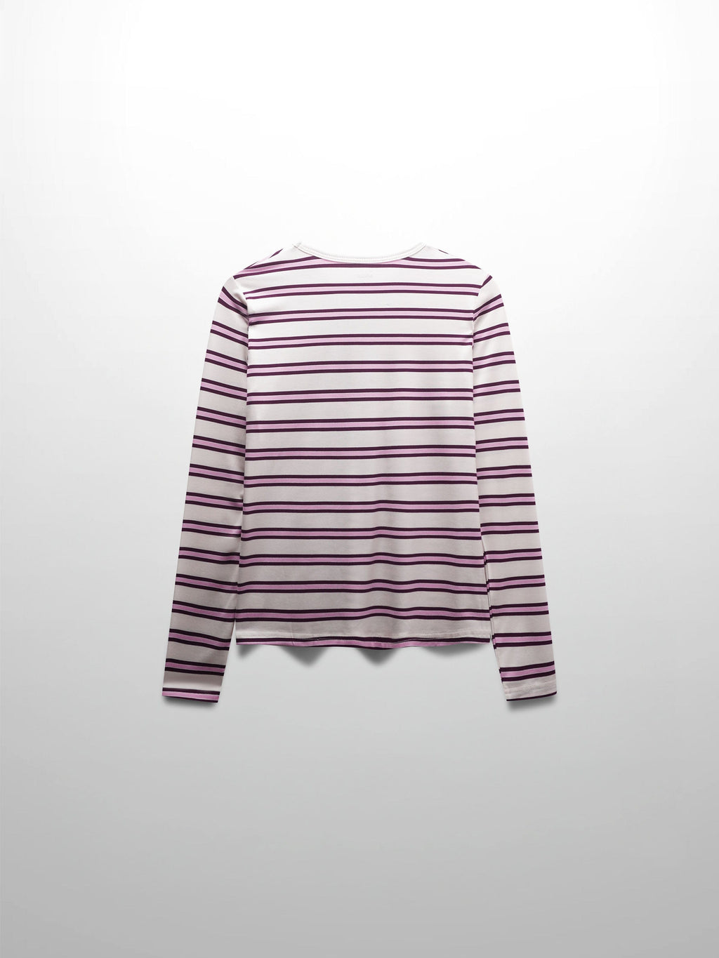 Flat Striped High V Long Sleeve-Raspberry/Pink