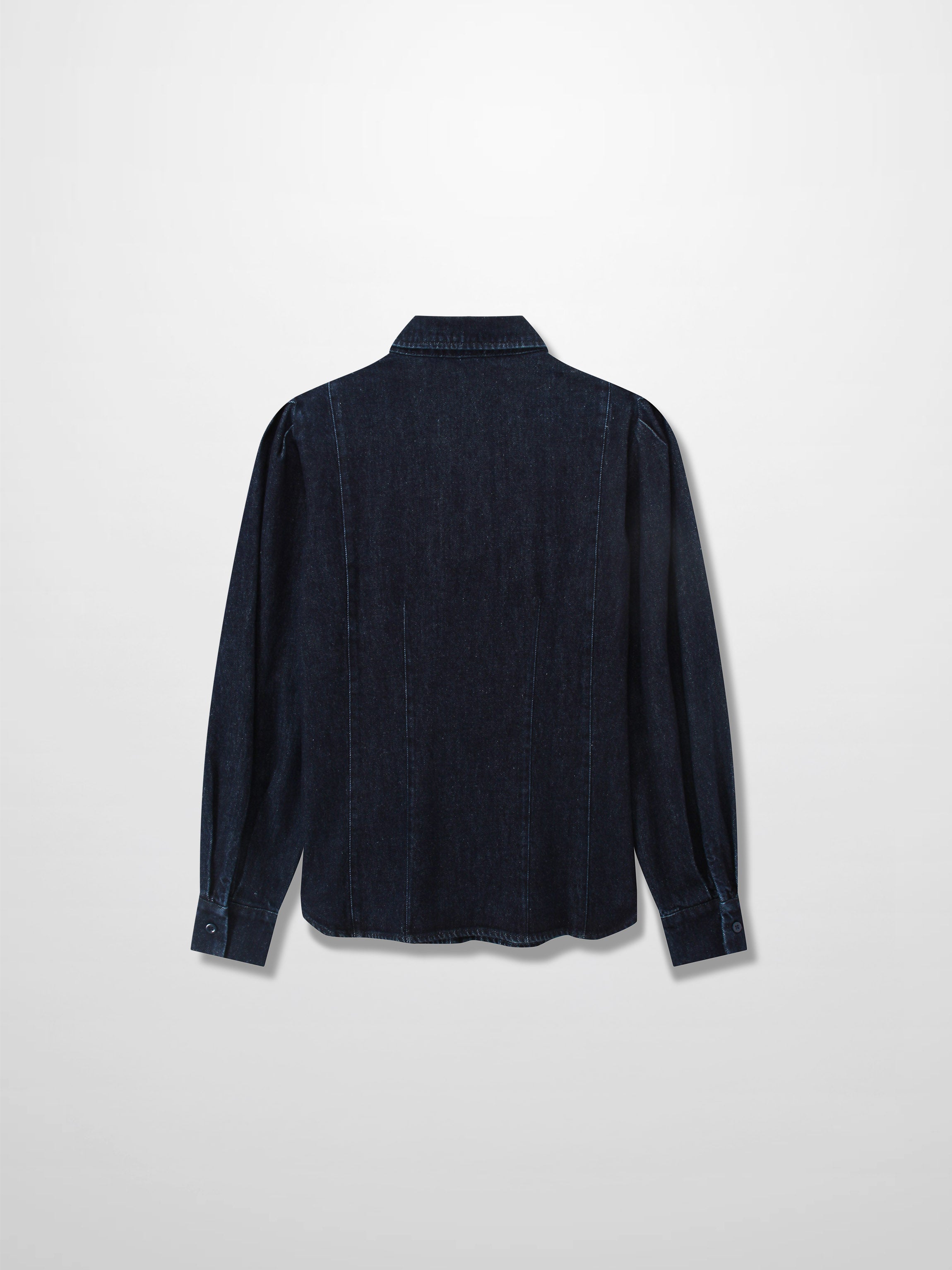 Puff Sleeve Denim Shirt-Blue