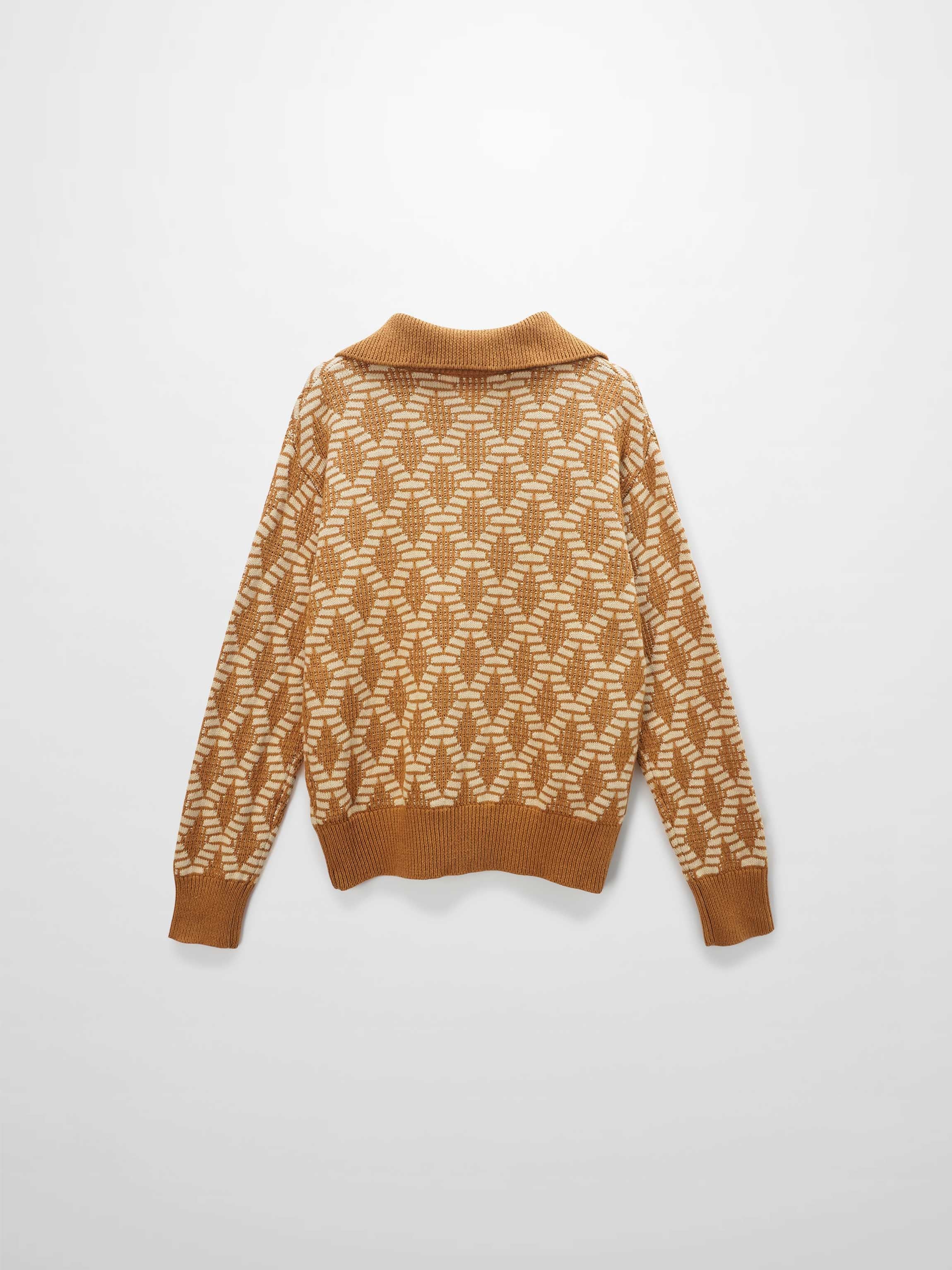 Half Zip Shawl Collar Sweater-Diamond Design