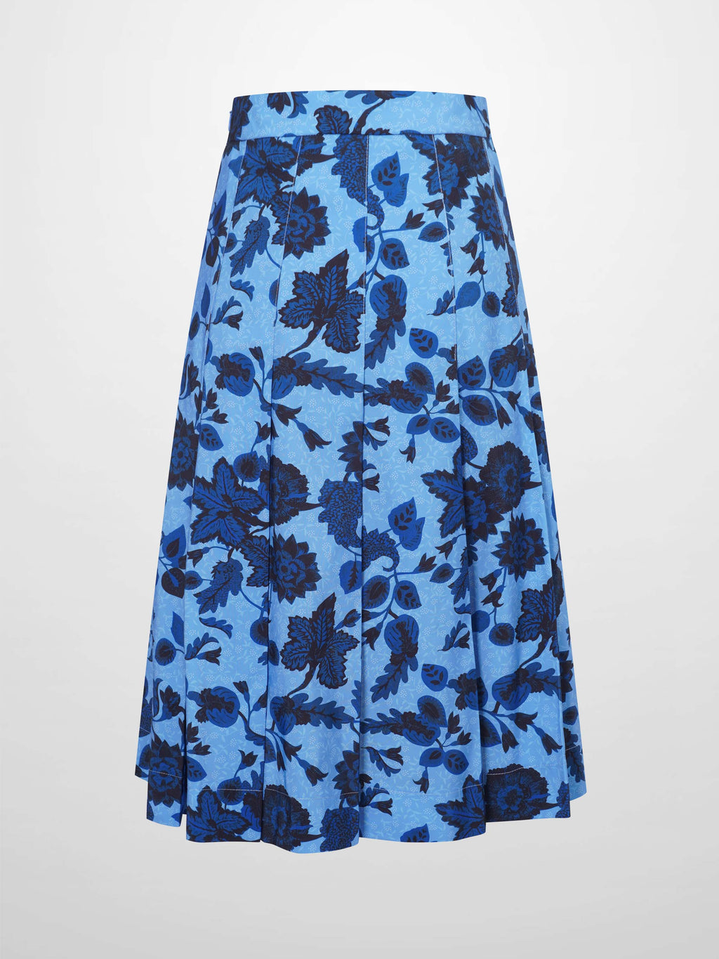 Printed Box Pleat Skirt-Blue Floral