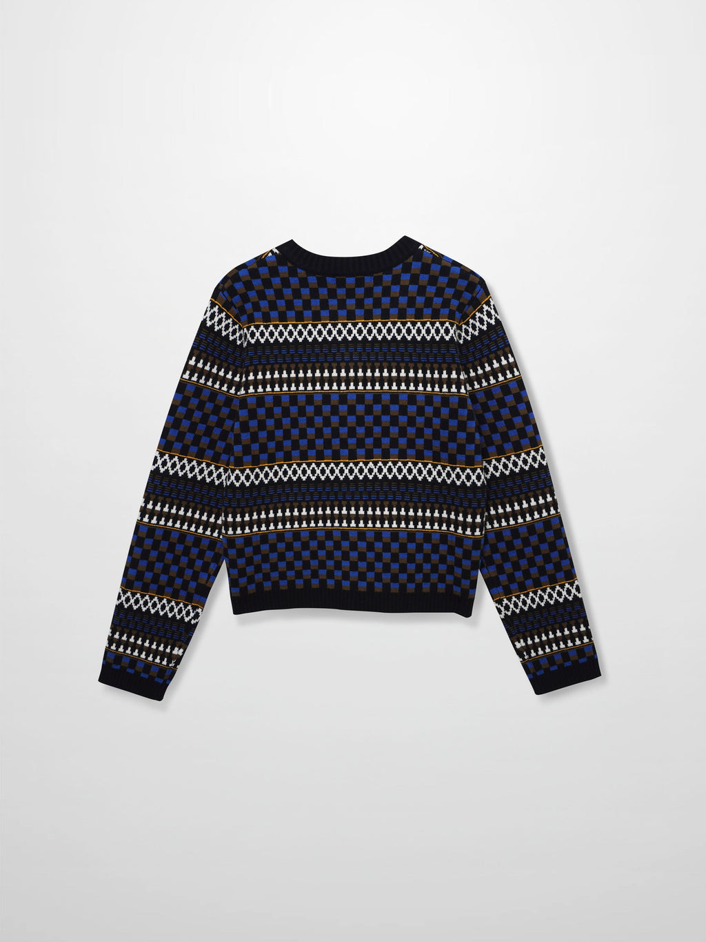 Mix Media Crew Neck Cardigan-Blue/Olive/Black