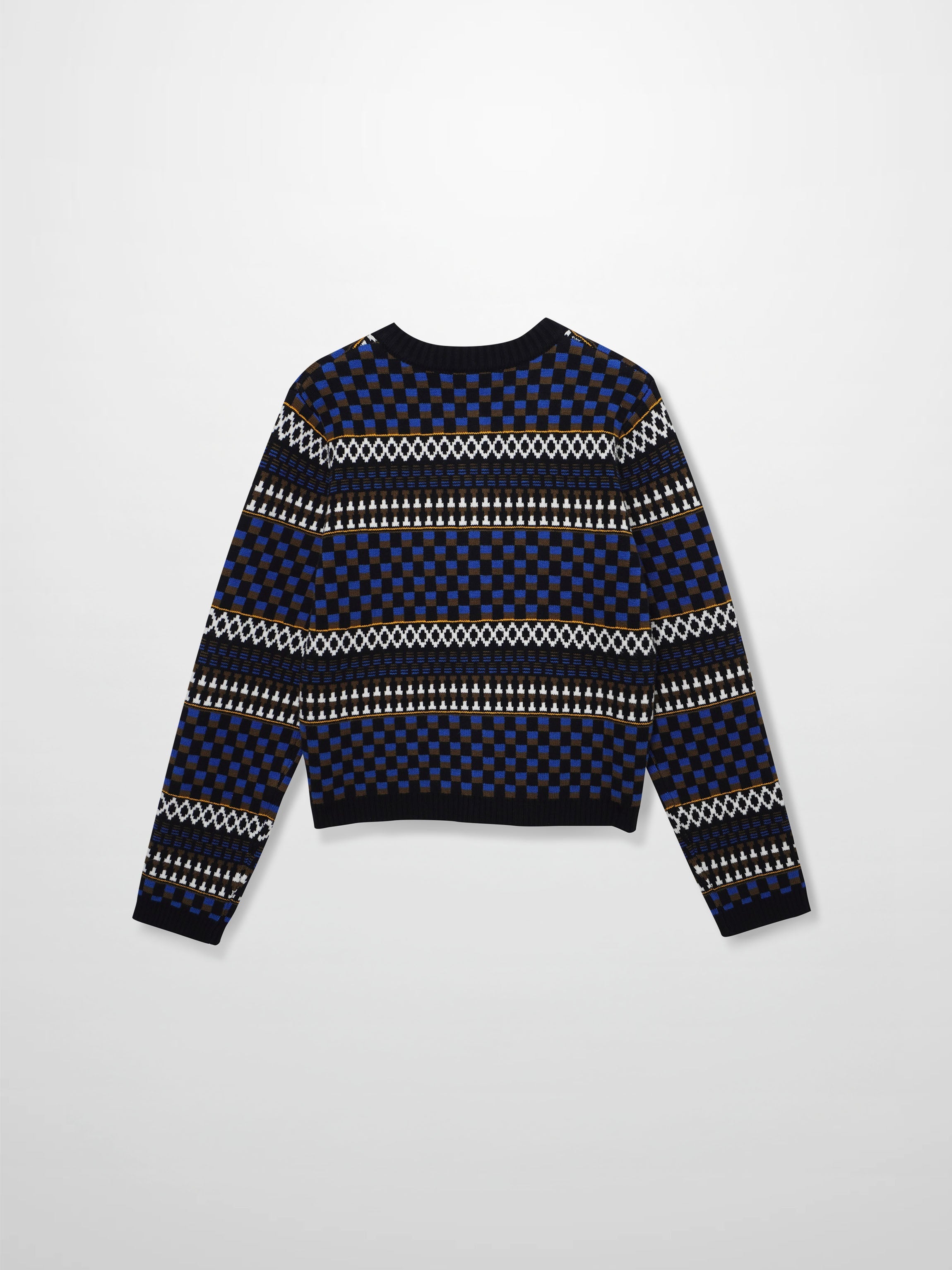 Mix Media Crew Neck Cardigan-Blue/Olive/Black