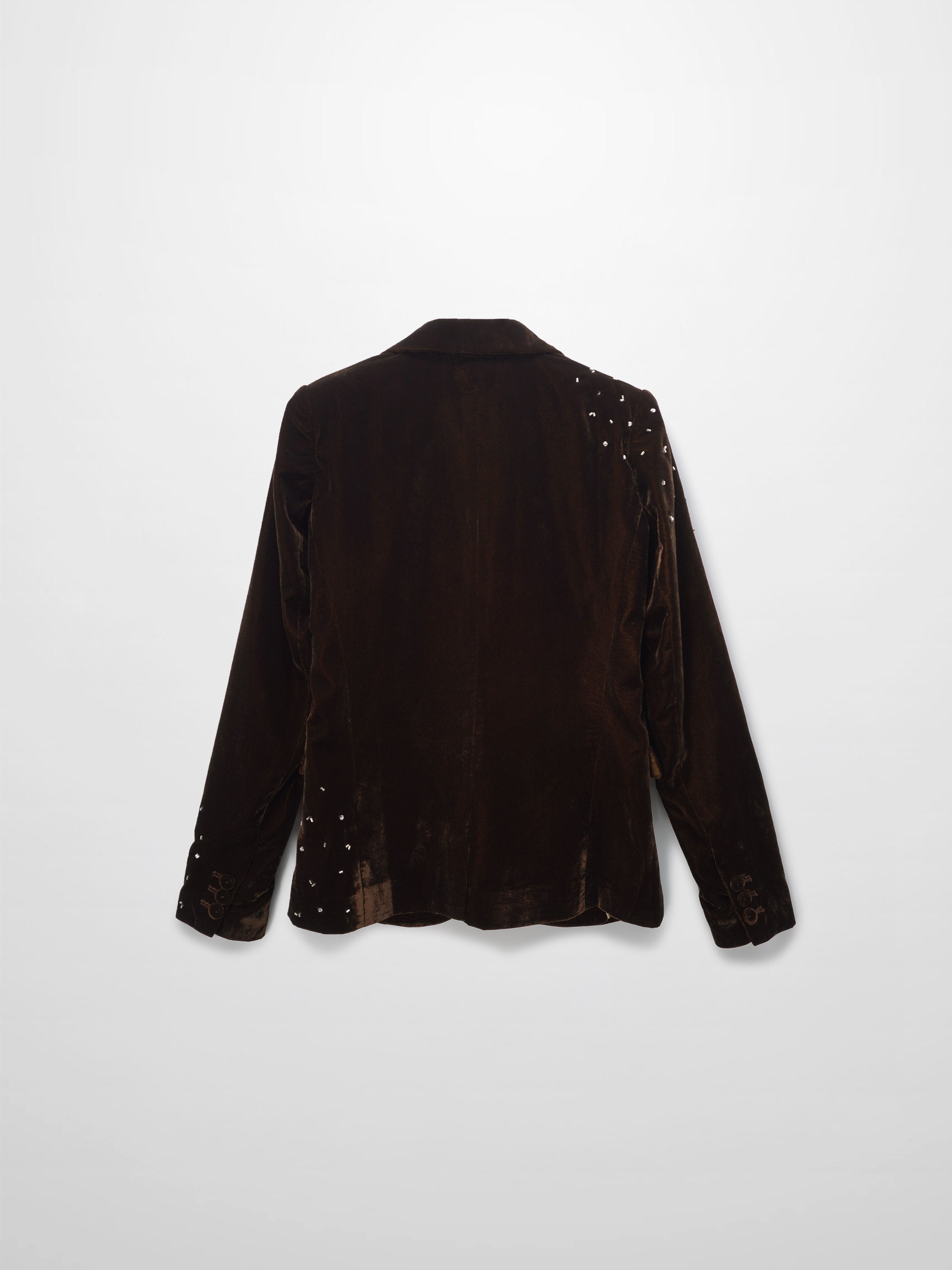 Embellished Velvet Blazer-Brown