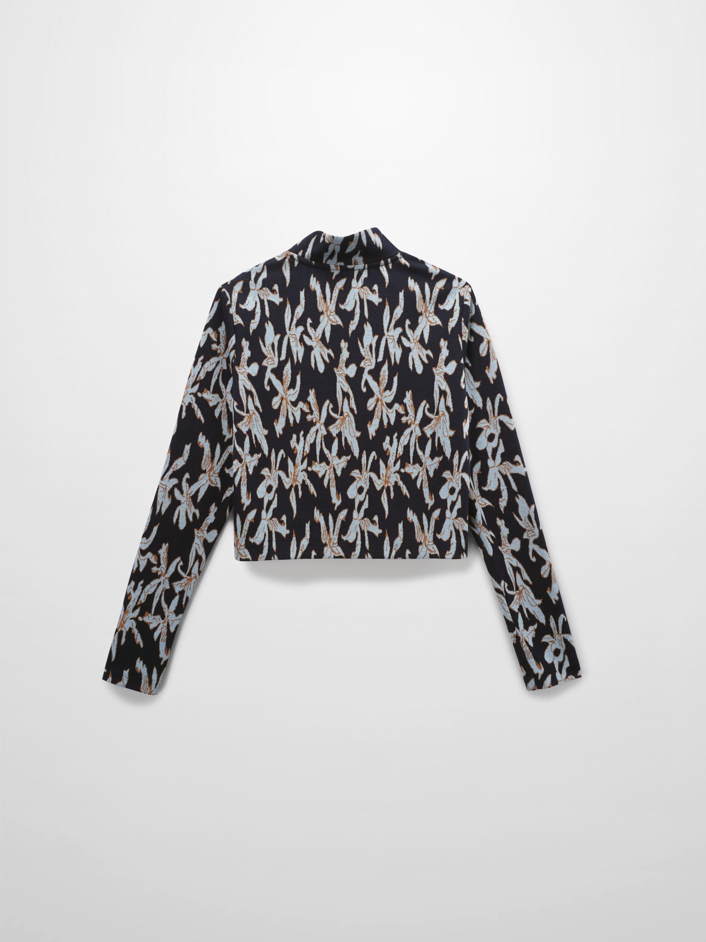 Boxy Mock Neck Top-Blue Floral