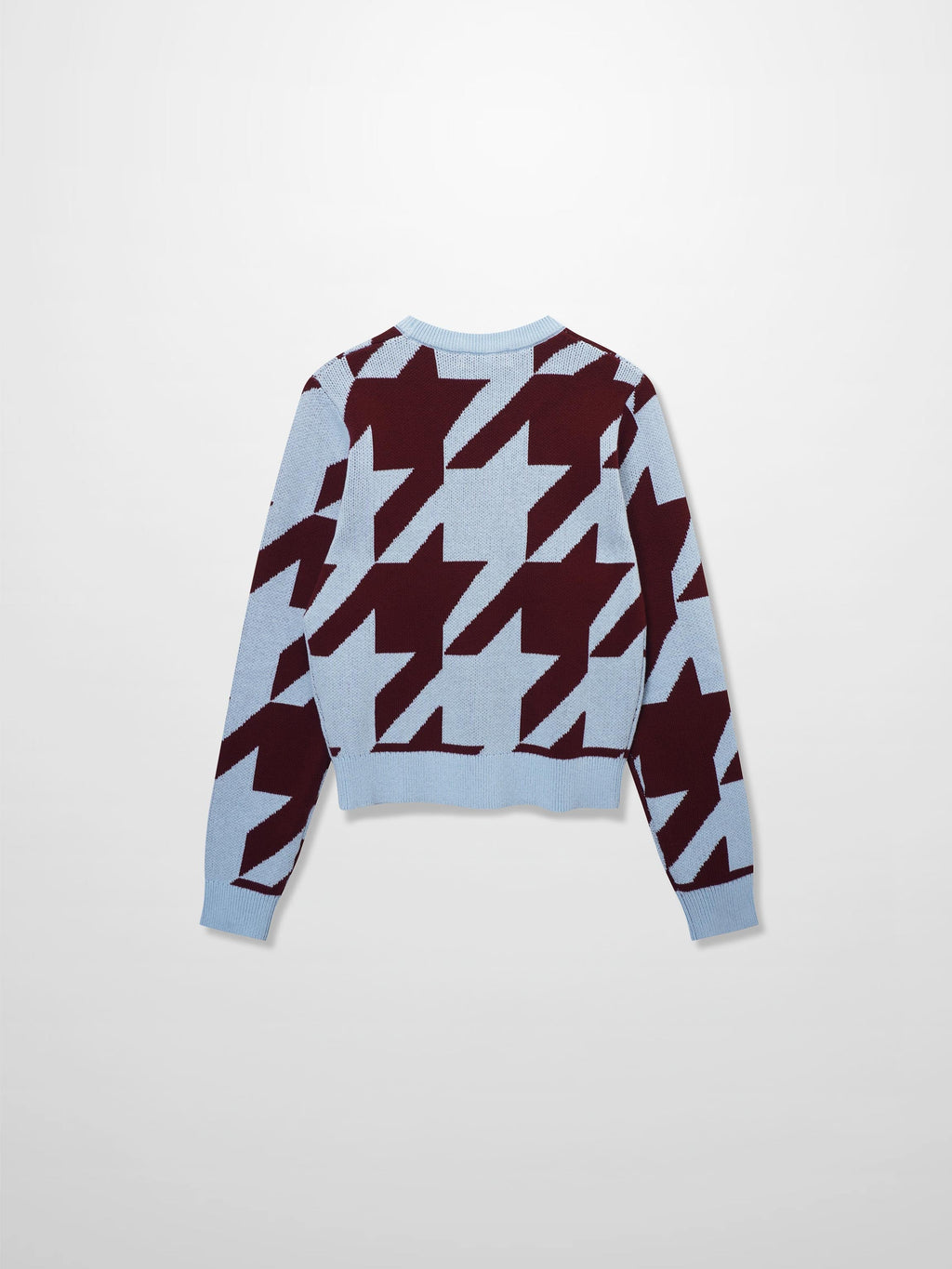 Oversized Houndstooth Sweater-Light Blue/Burgundy