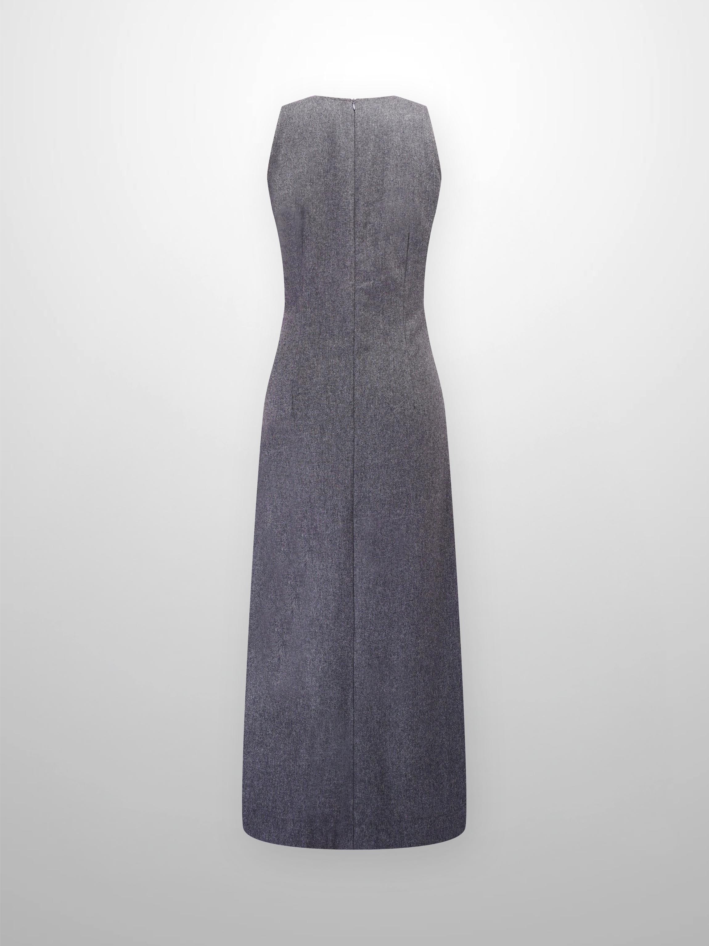 Basic Wool Blend Slip Dress-Grey