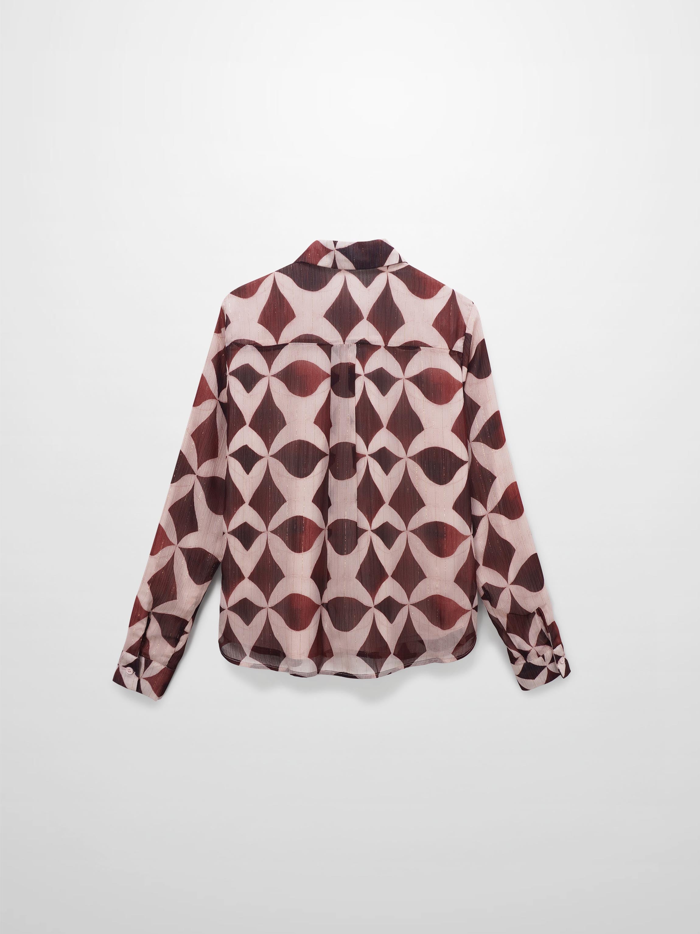 Pintuck Shimmer Print Blouse-Burgundy/Pink