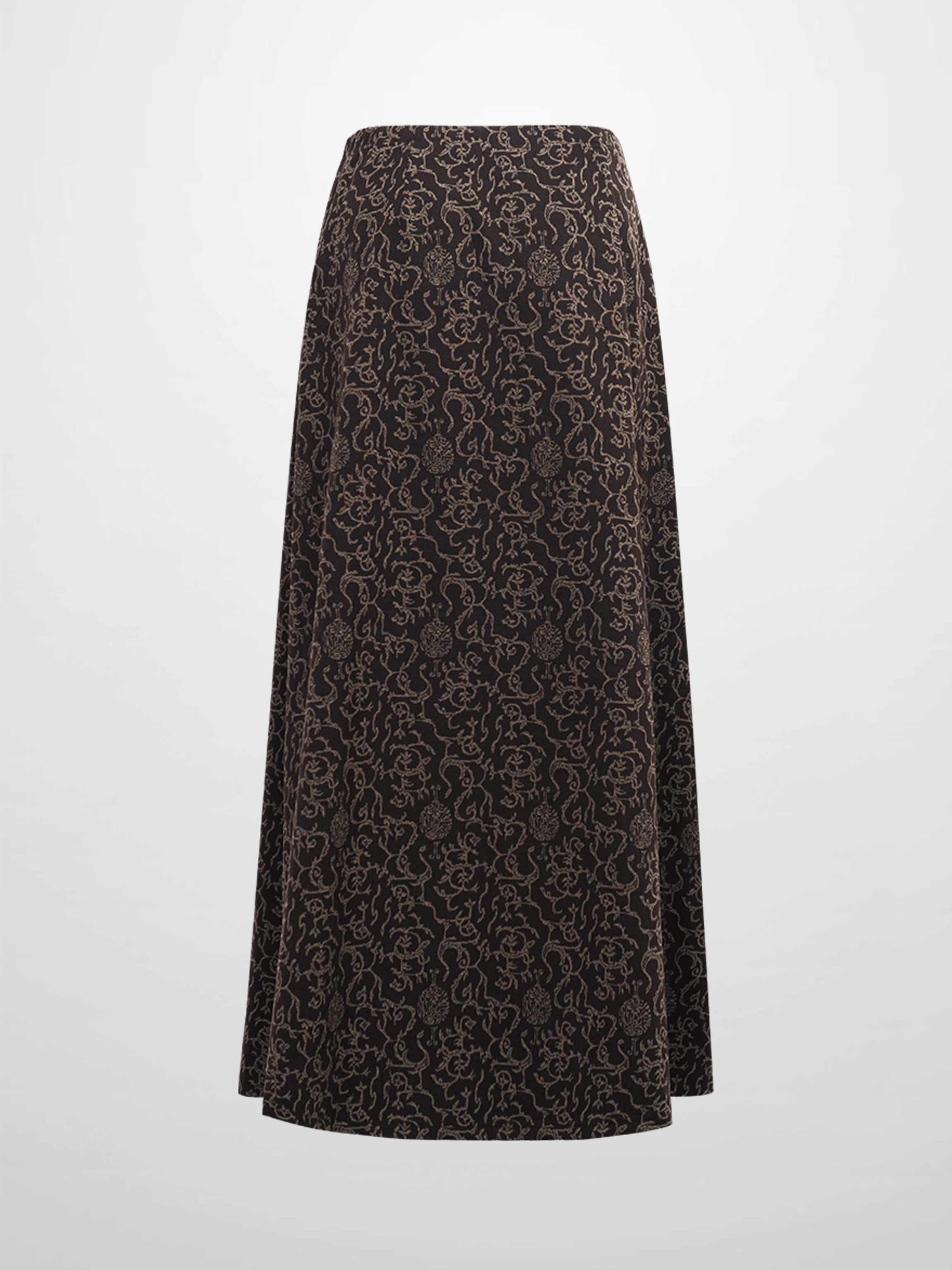 Elastic Waist Maxi Skirt-Brown Vines