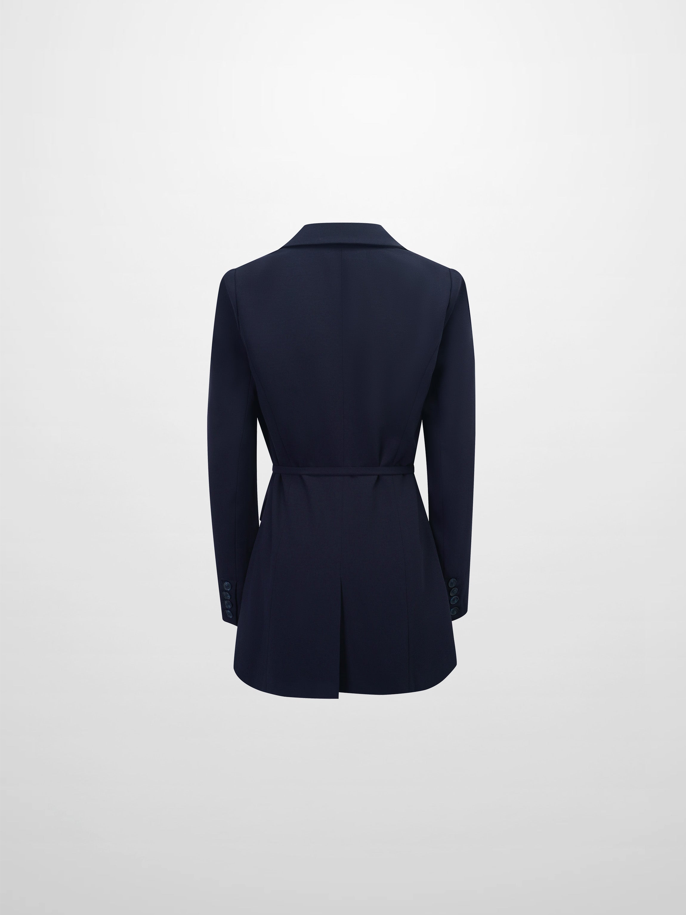 Embroidered Belted Blazer-Navy