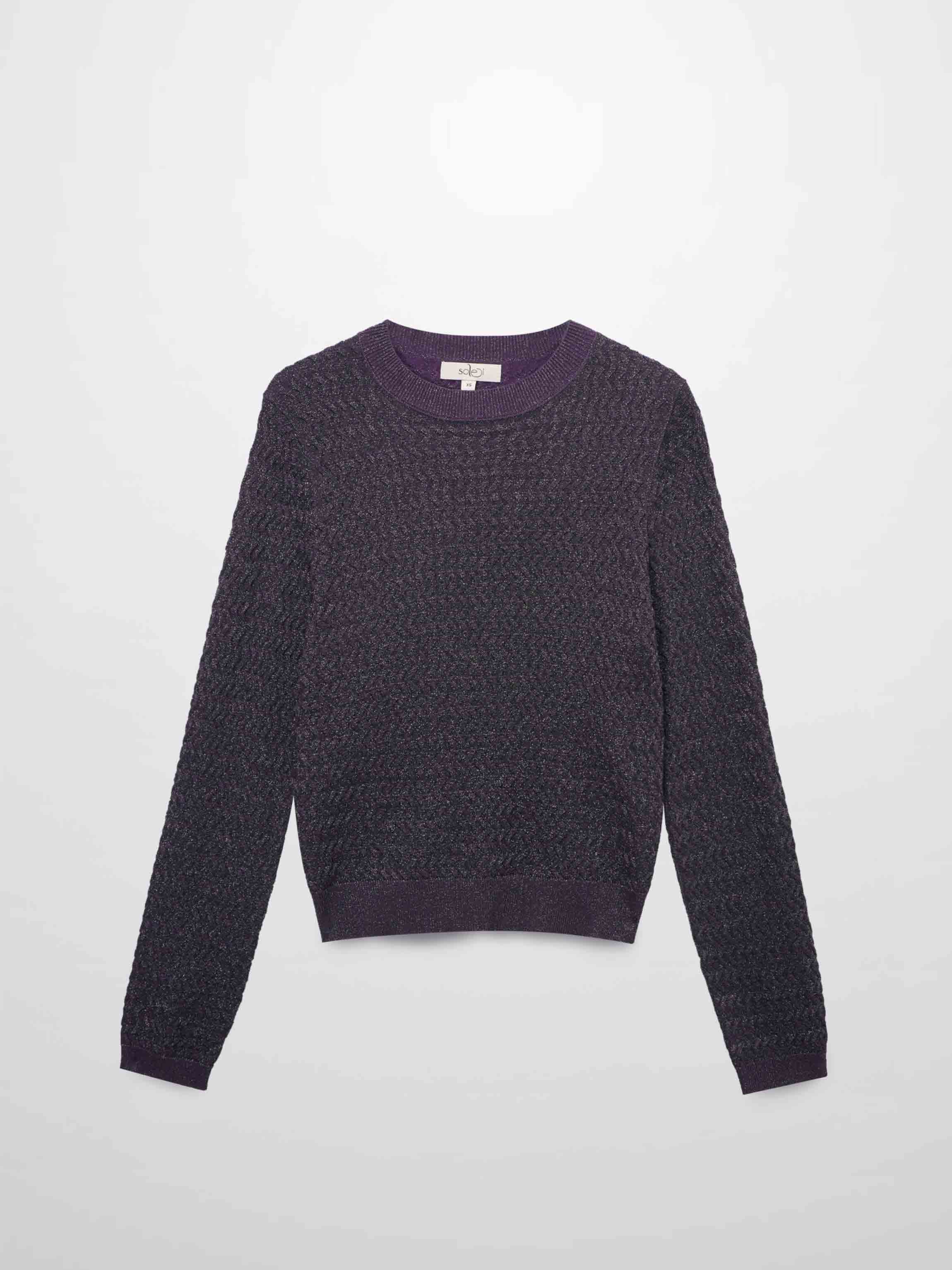 Textured Lurex Crew Sweater-Wine