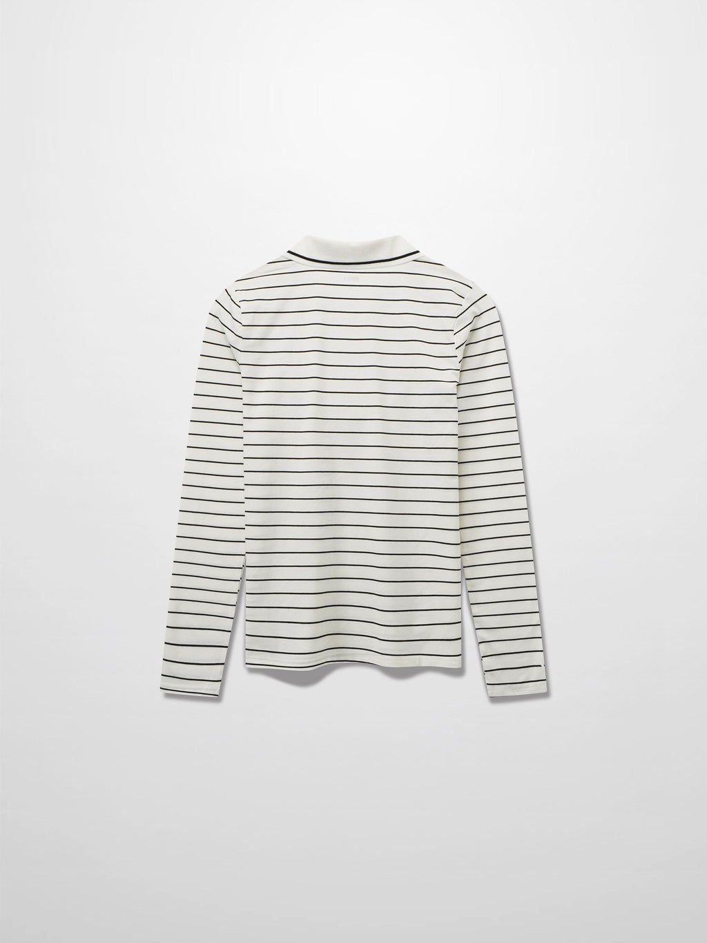 Striped Collar Snap Tee-Ivory/Black