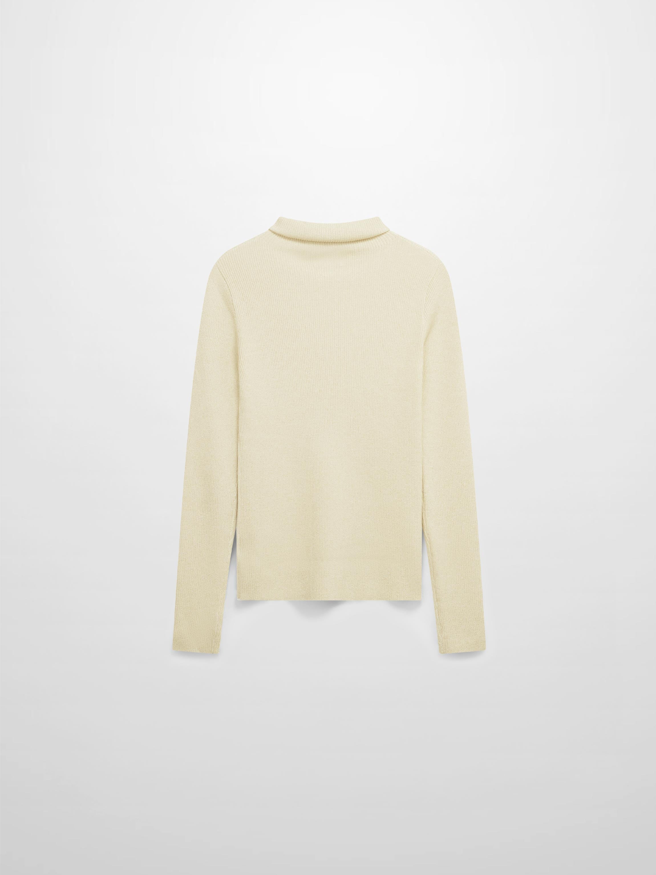Lurex Ribbed Knit Turtleneck-Ivory