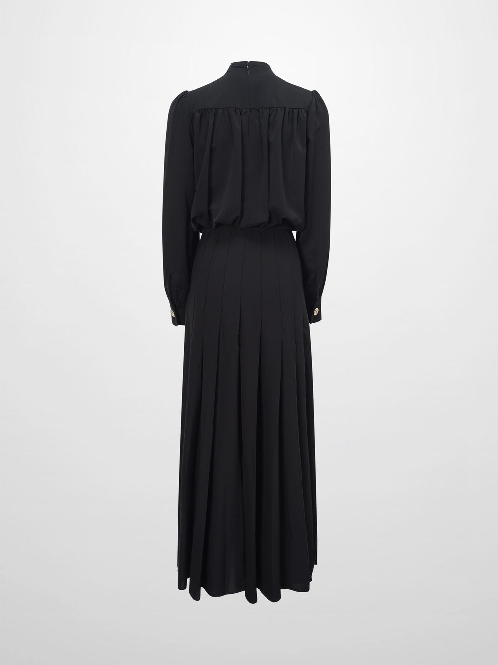 Side Button Pleat Dress-Black