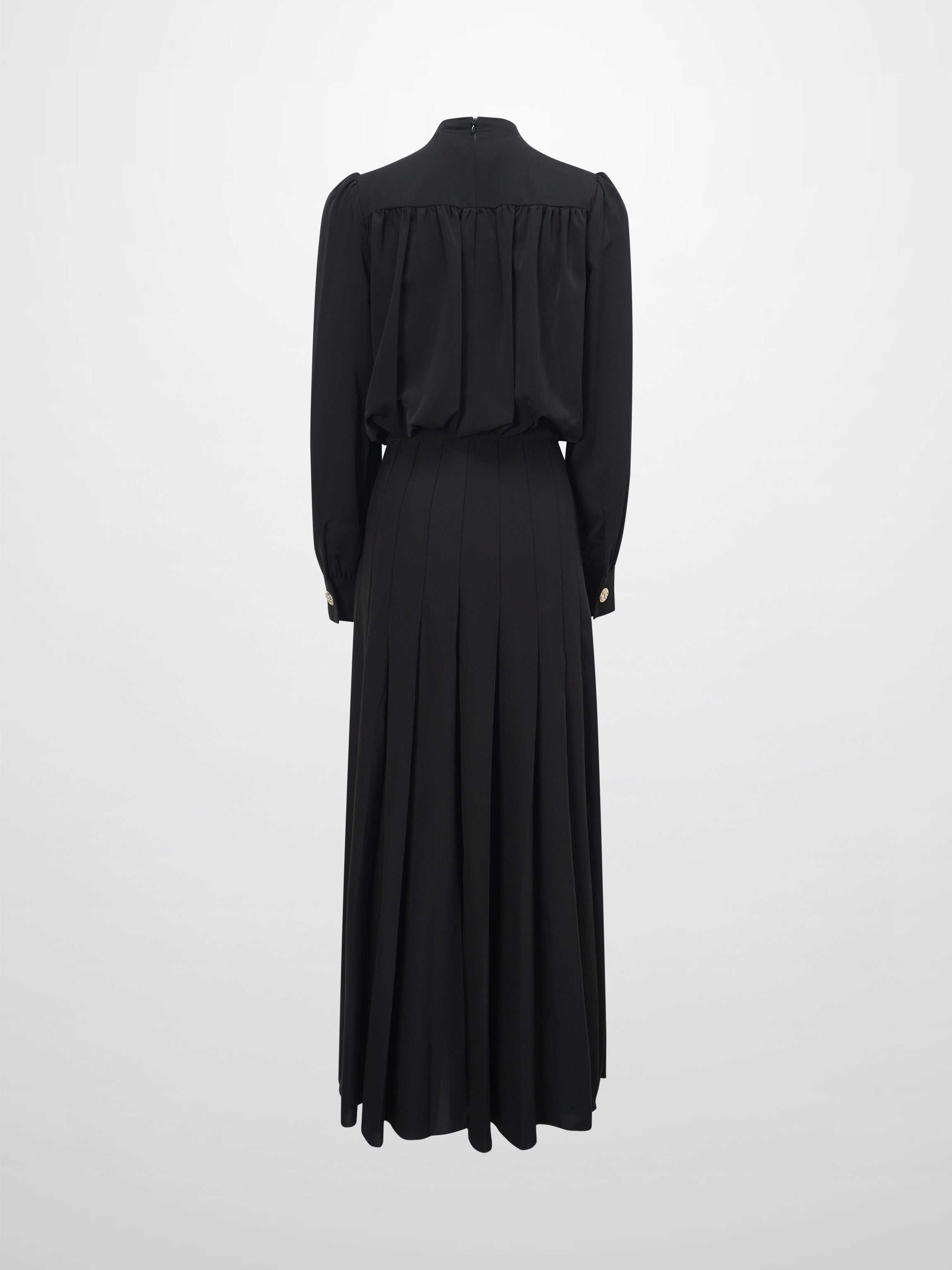 Side Button Pleat Dress-Black