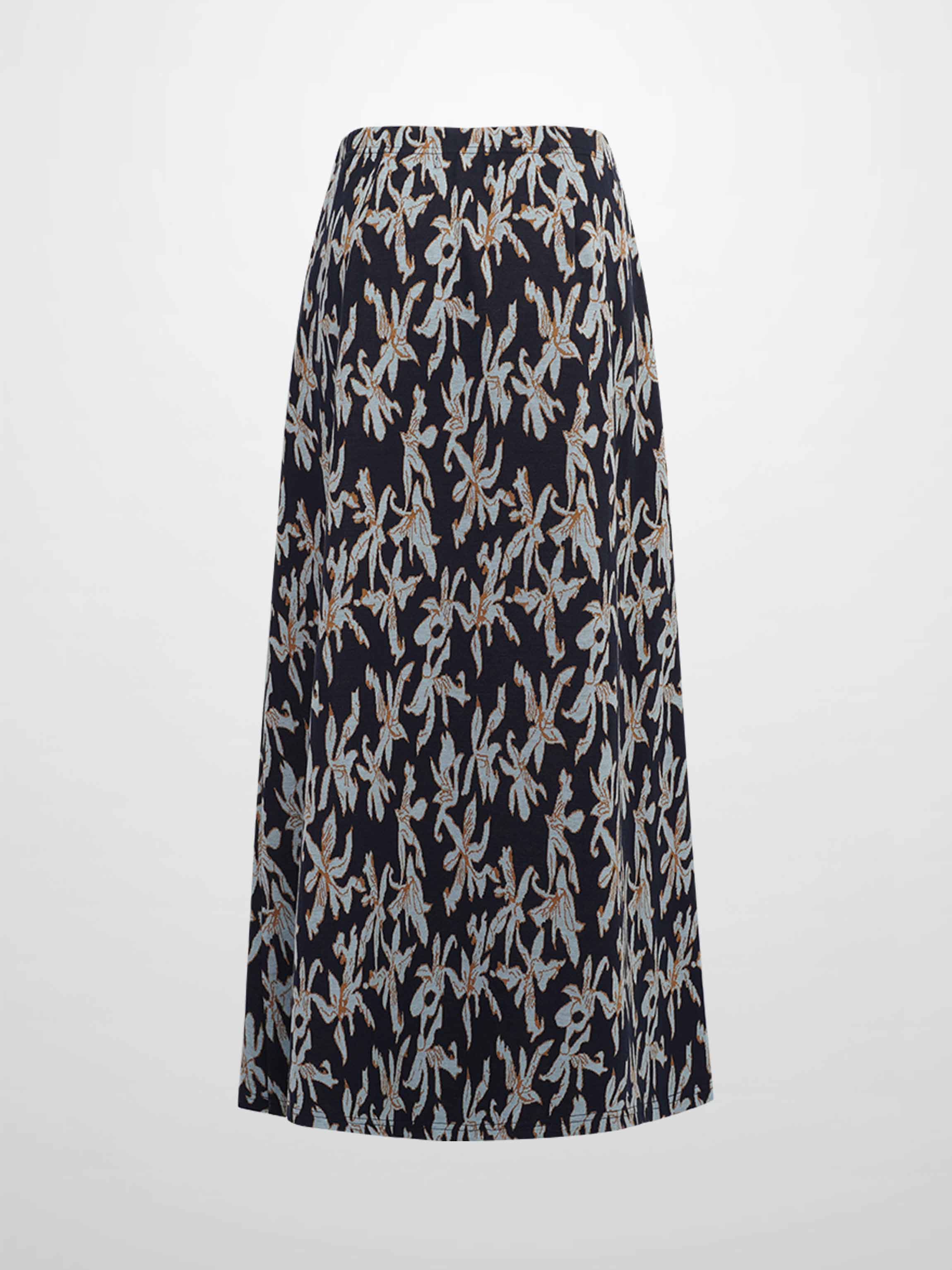 Elastic Waist Maxi Skirt-Blue Floral