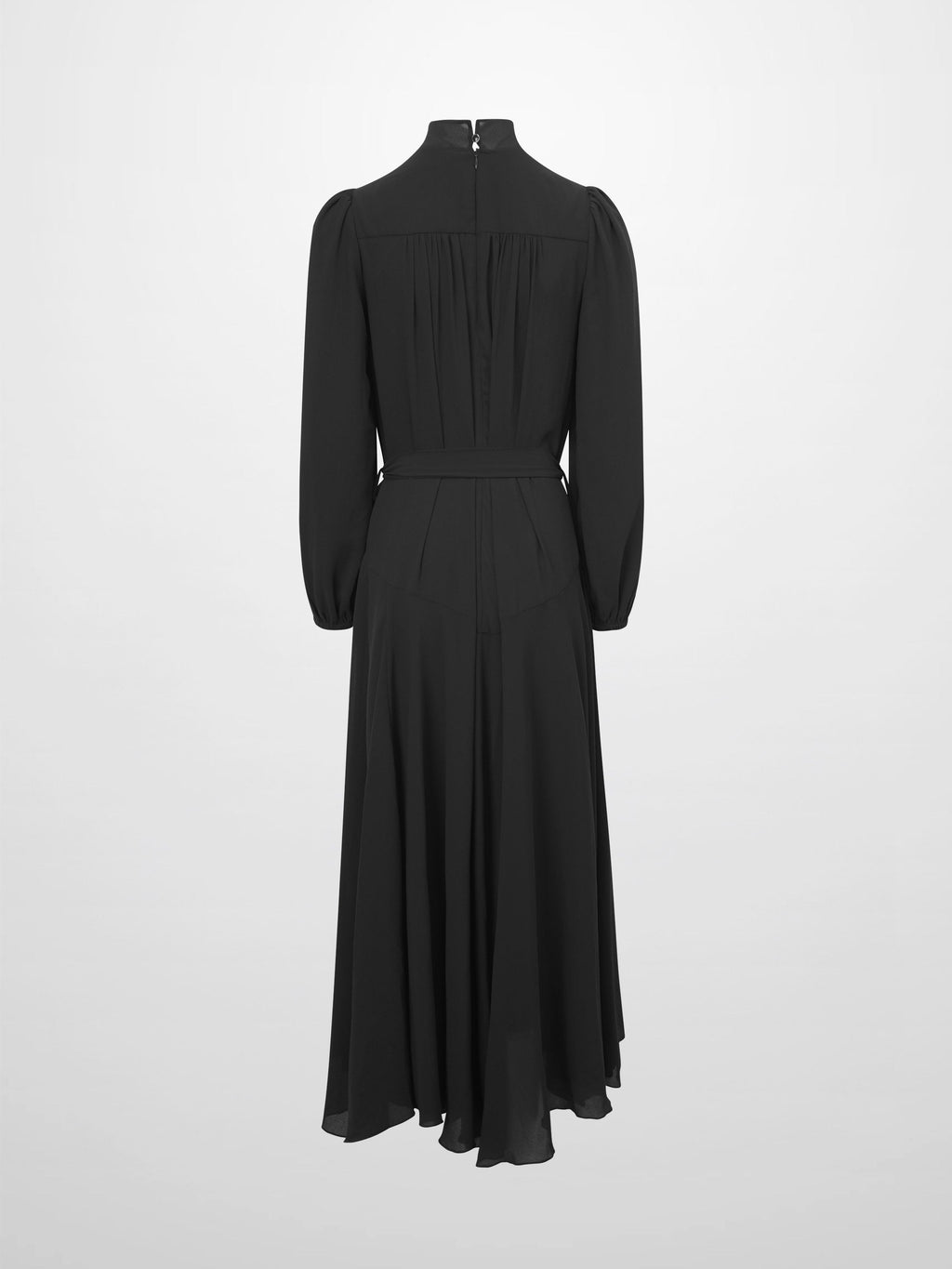 Asymmetrical Bottom Belted Dress-Black