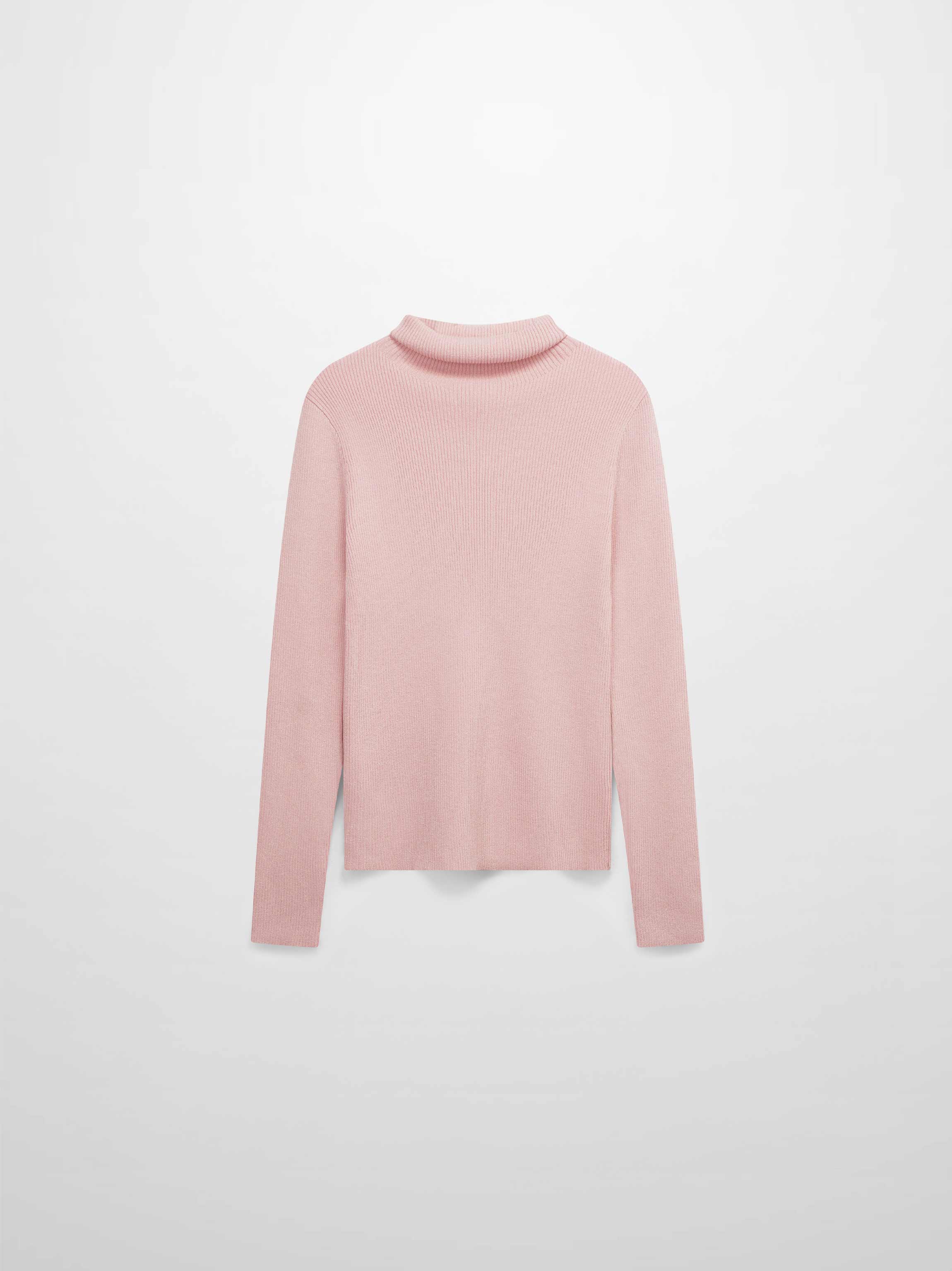 Lurex Ribbed Knit Turtleneck-Pink