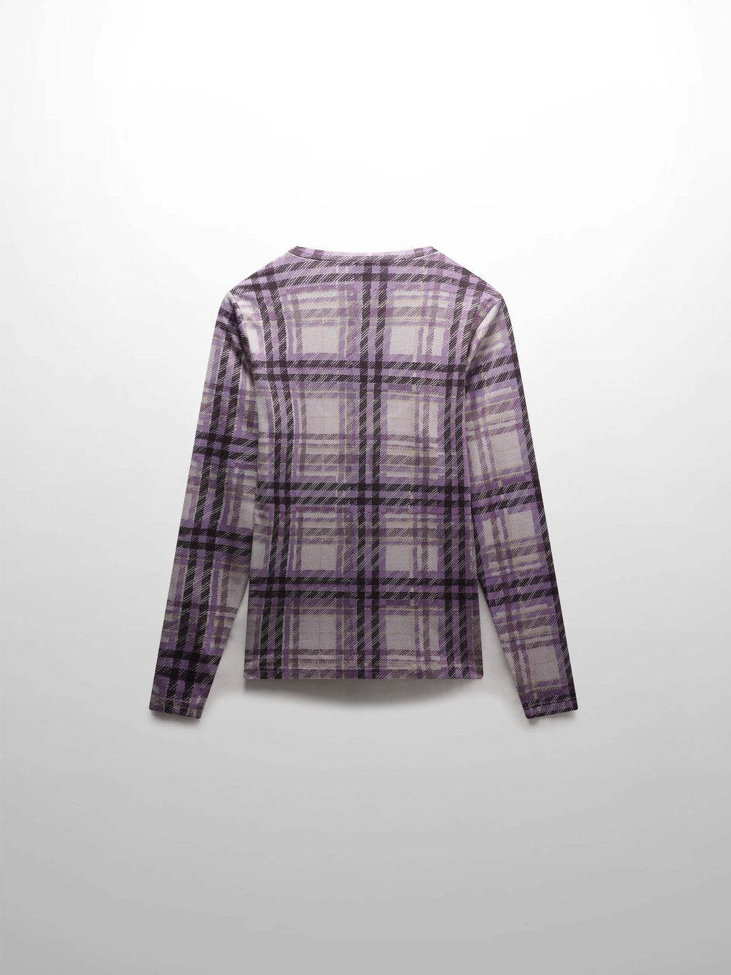 Stretch Printed Crew Top-Lavender Plaid