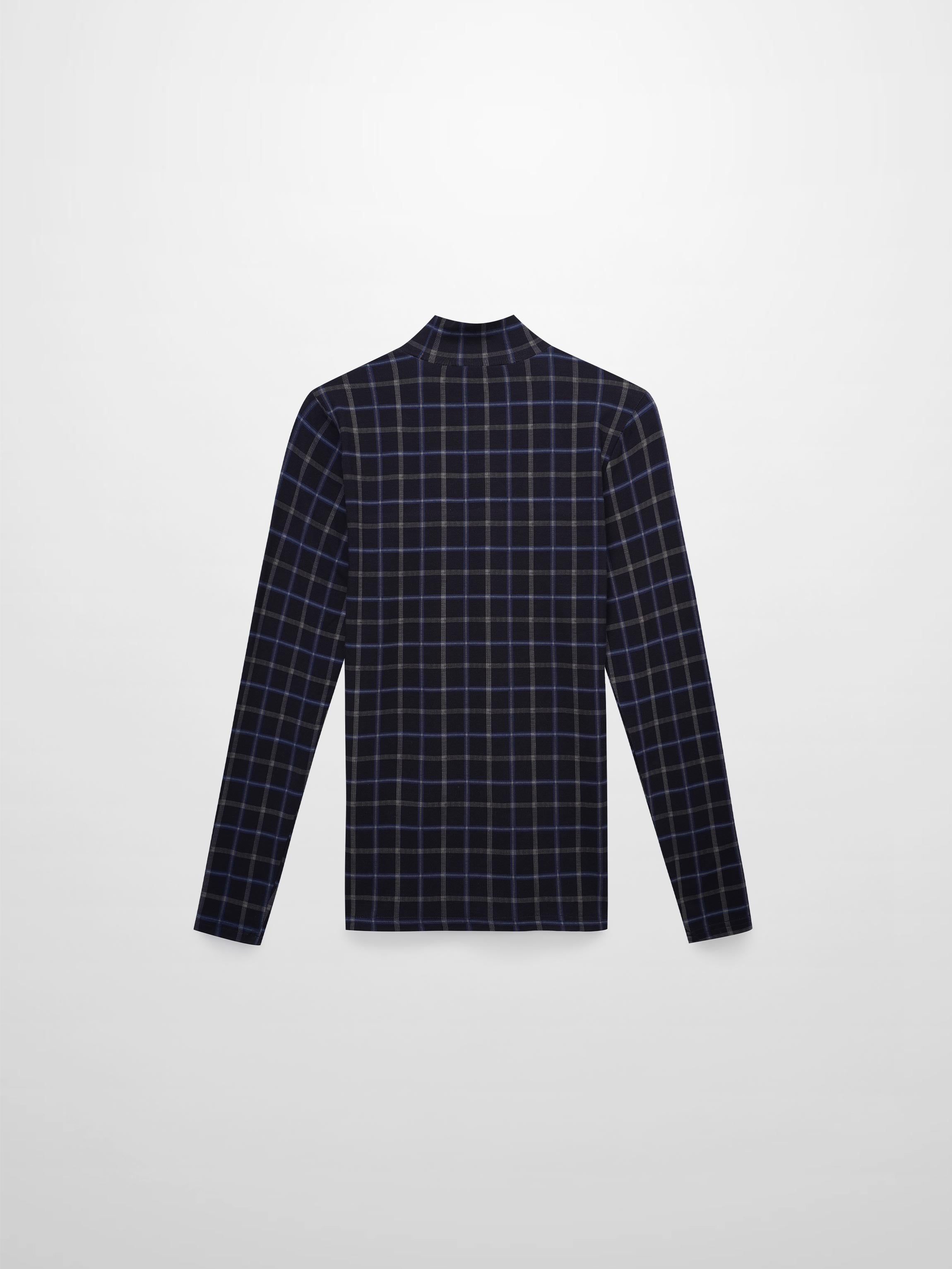Printed Modal Turtleneck-Blue Plaid