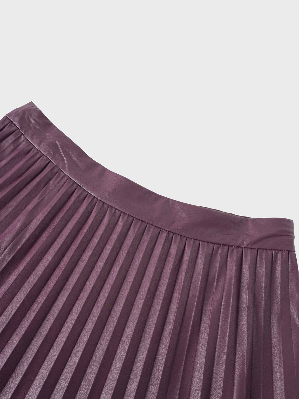 Accordion Pleated Faux Leather Skirt-Eggplant