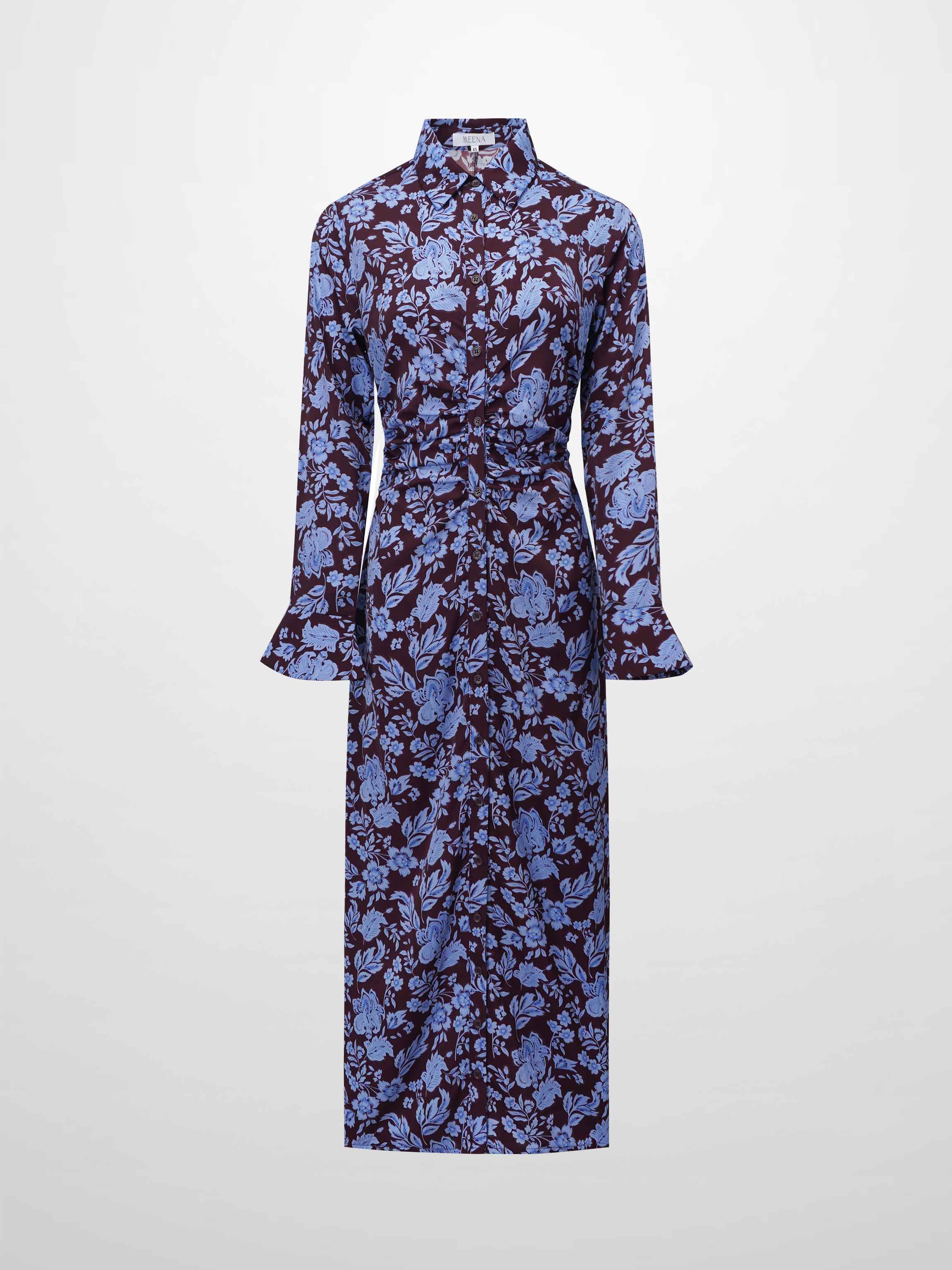Front Shirred Shirtdress-Lilac Floral