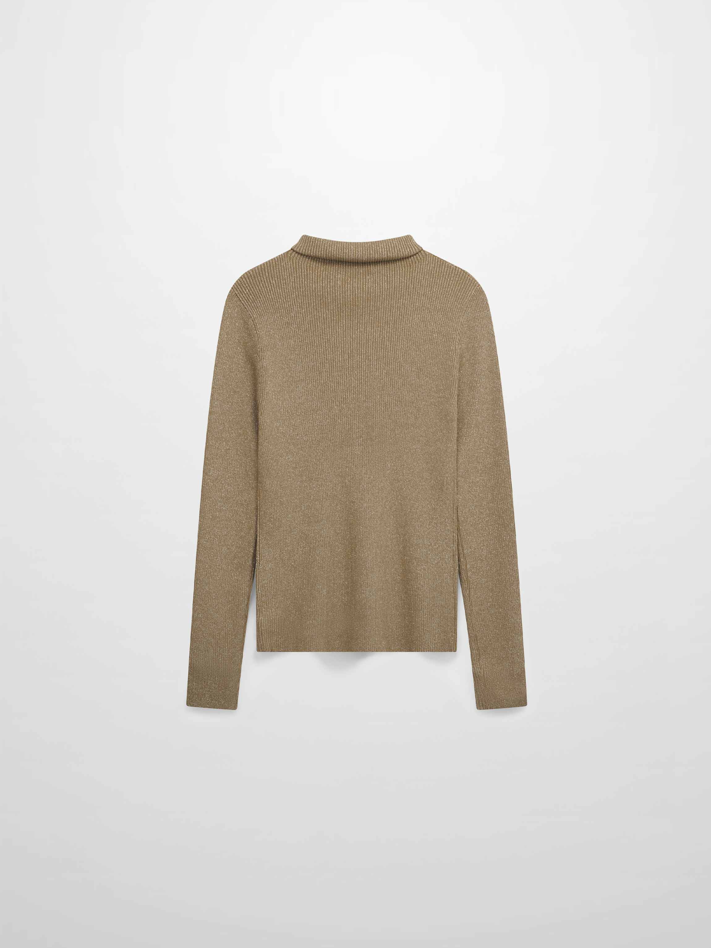 Lurex Ribbed Knit Turtleneck-Mocha Mousse