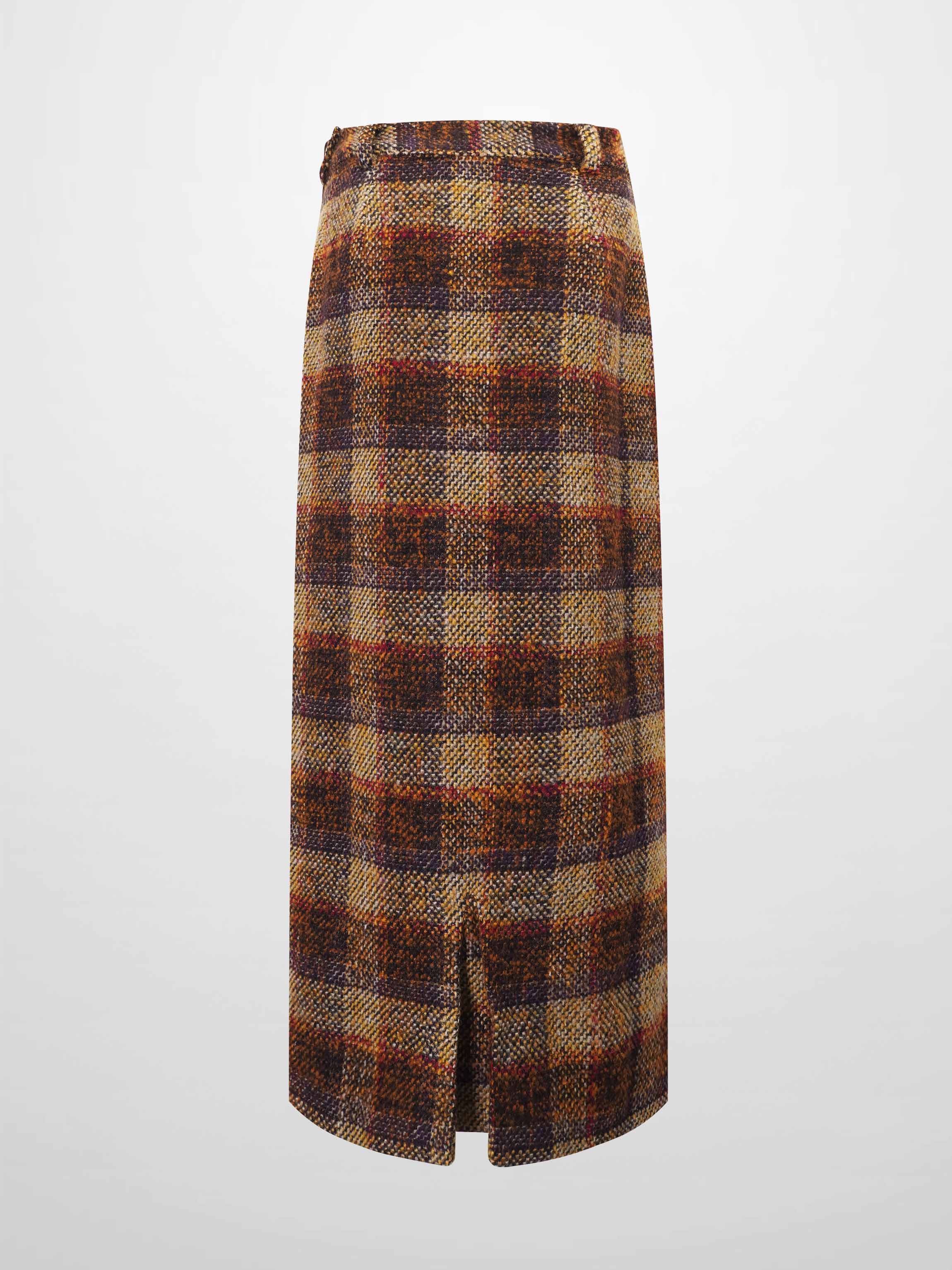 Straight Maxi Skirt-Brown Plaid