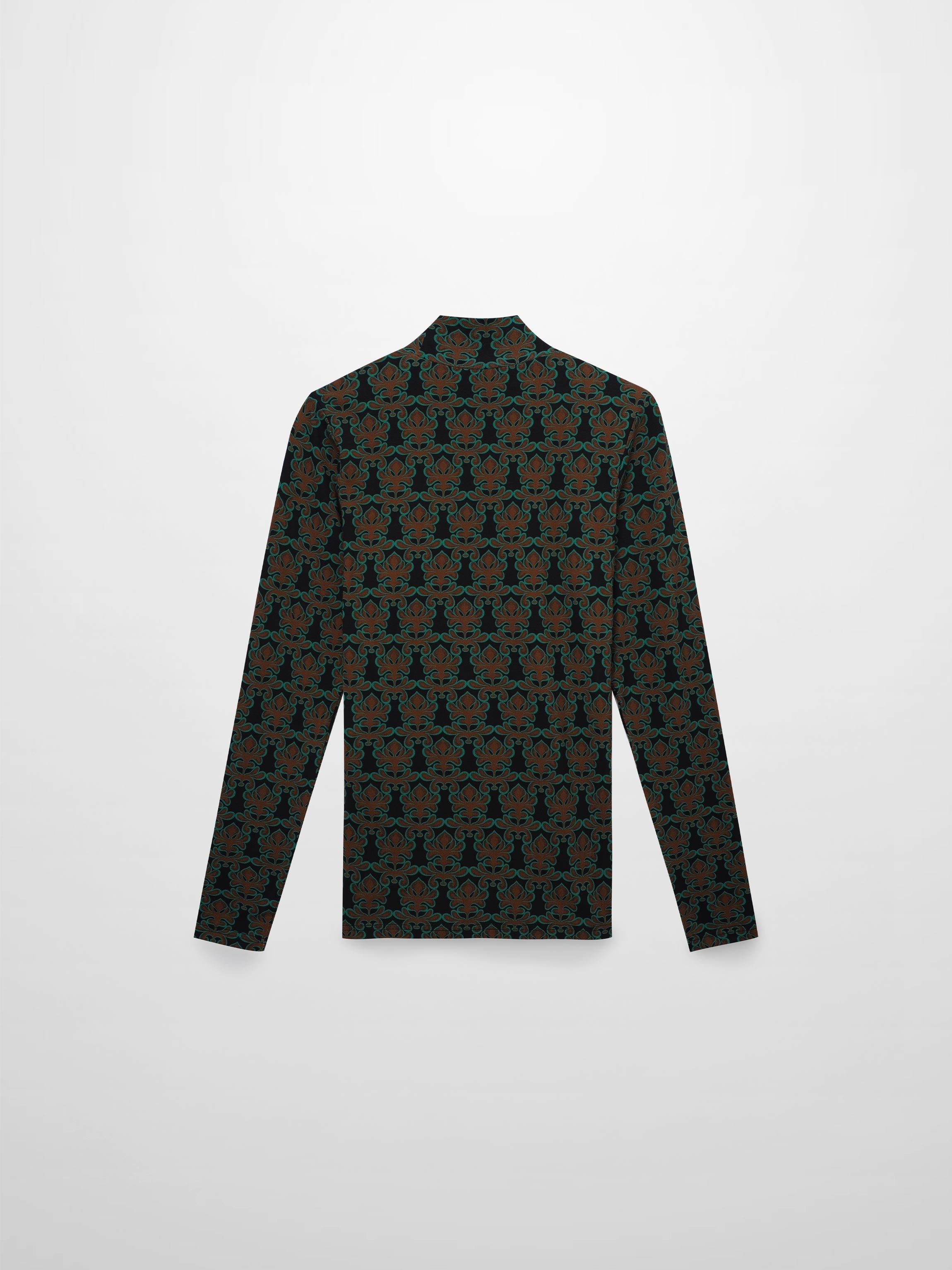 Printed Modal Turtleneck-Green/Brown Clover