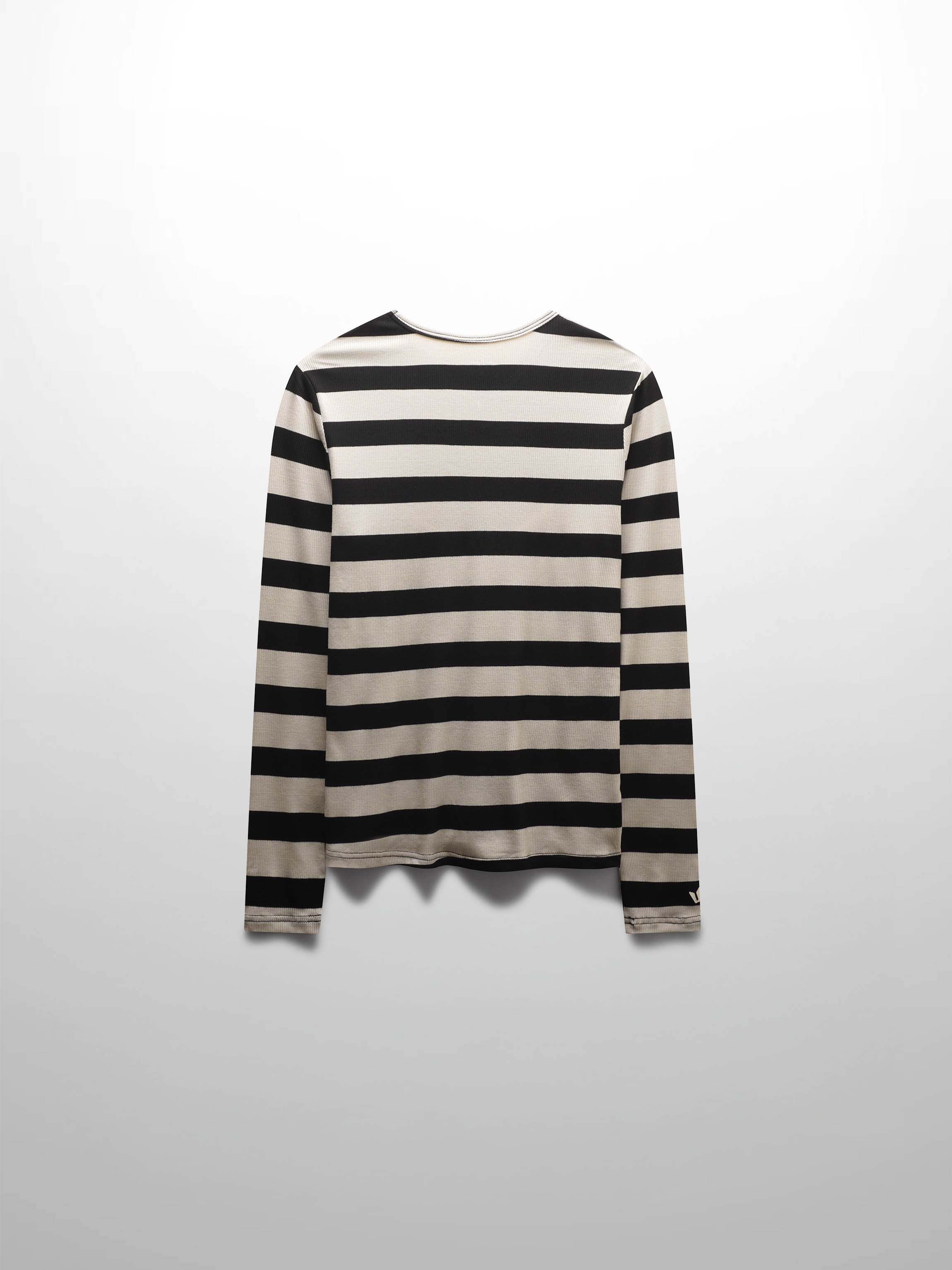 Ribbed Striped High V Tee Long Sleeve-Tan/Black
